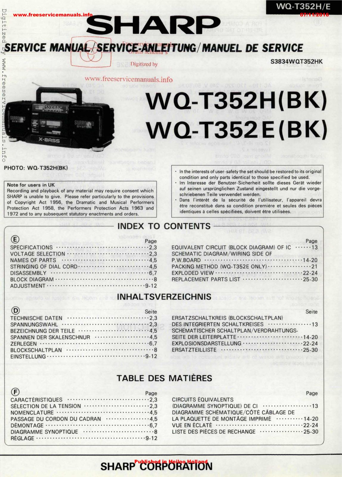 Sharp WQ-T352H, WQ-T352E Service Manual