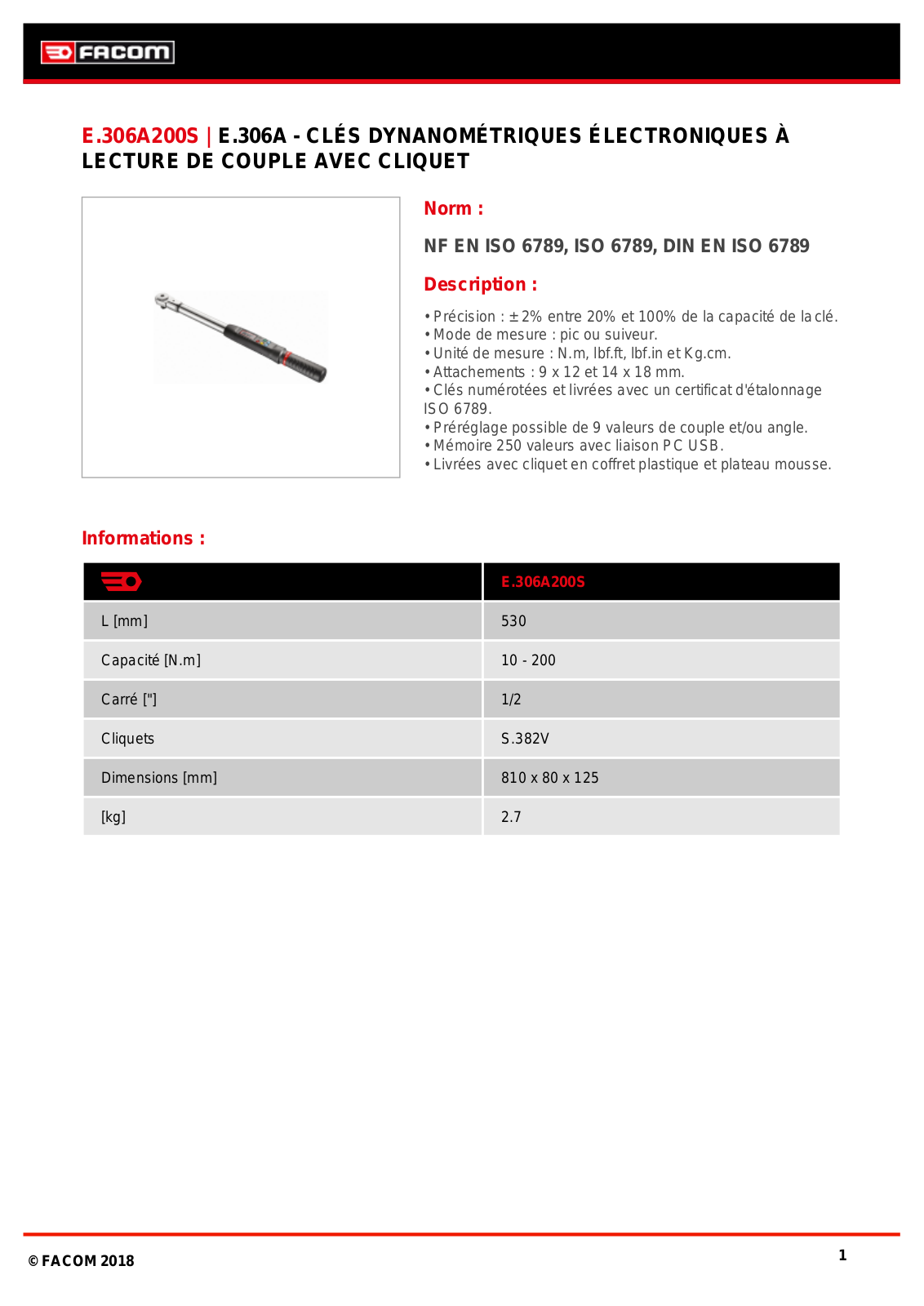 Facom E.306A200SPF Specification - ManualMachine.com