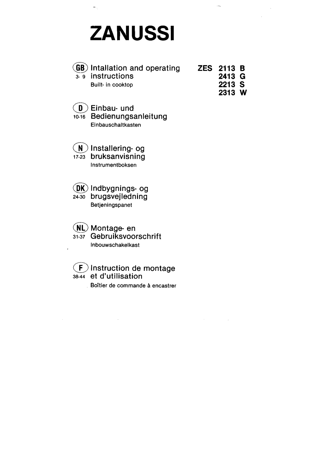 Zanussi ZES2313W, ZES2113B User Manual