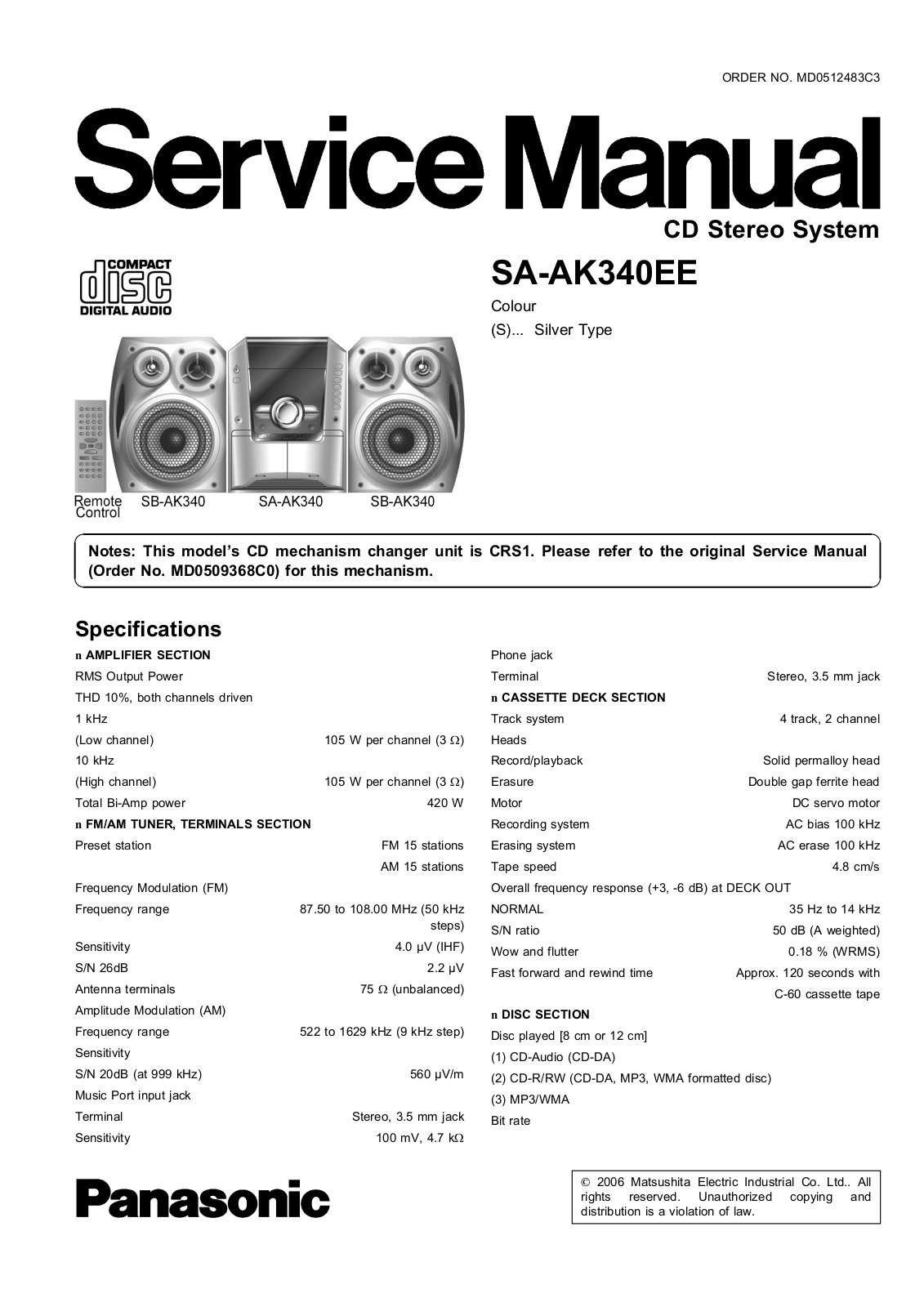 Panasonic SA-AK340EE Diagram