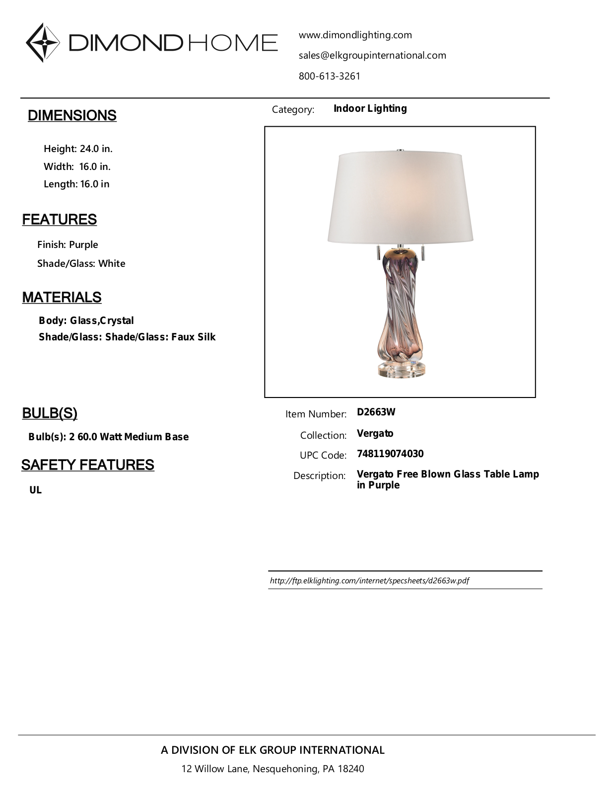 ELK Home D2663W User Manual