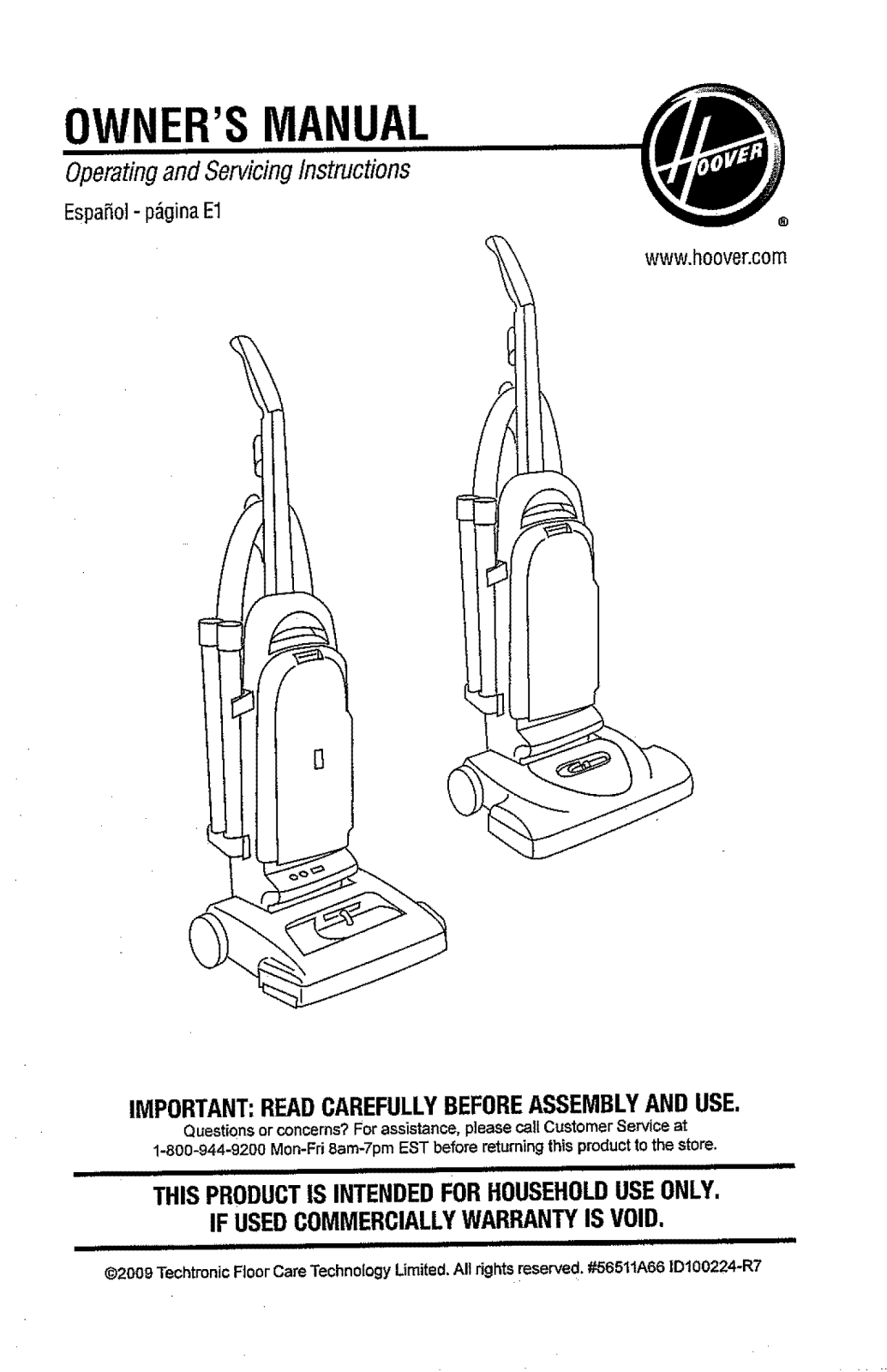 Hoover UH30085, UH30030HD, UH30015 Owner’s Manual