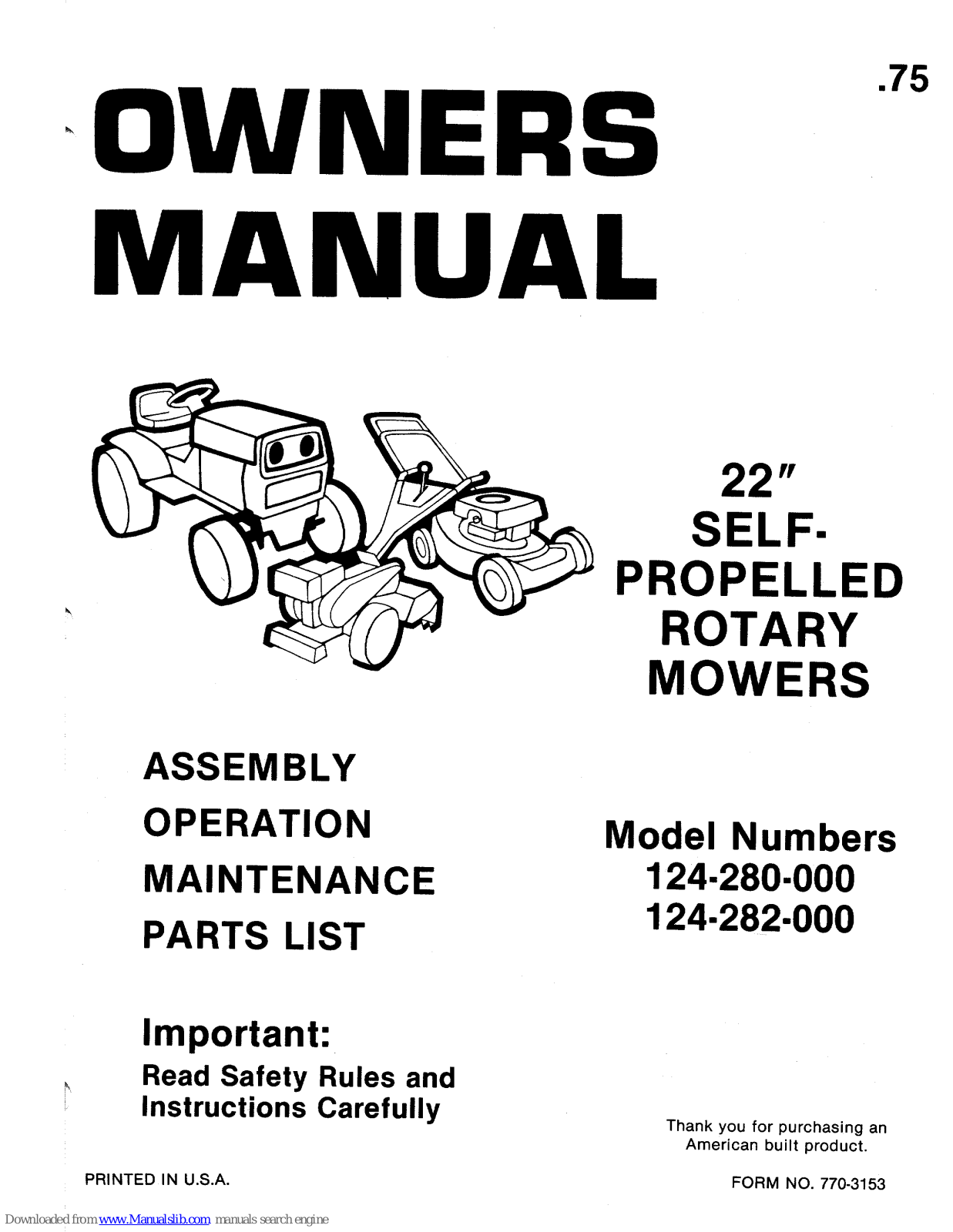 MTD 124-280-00, 124-280-000, 124-282-00, 124-282-000 Owner's Manual