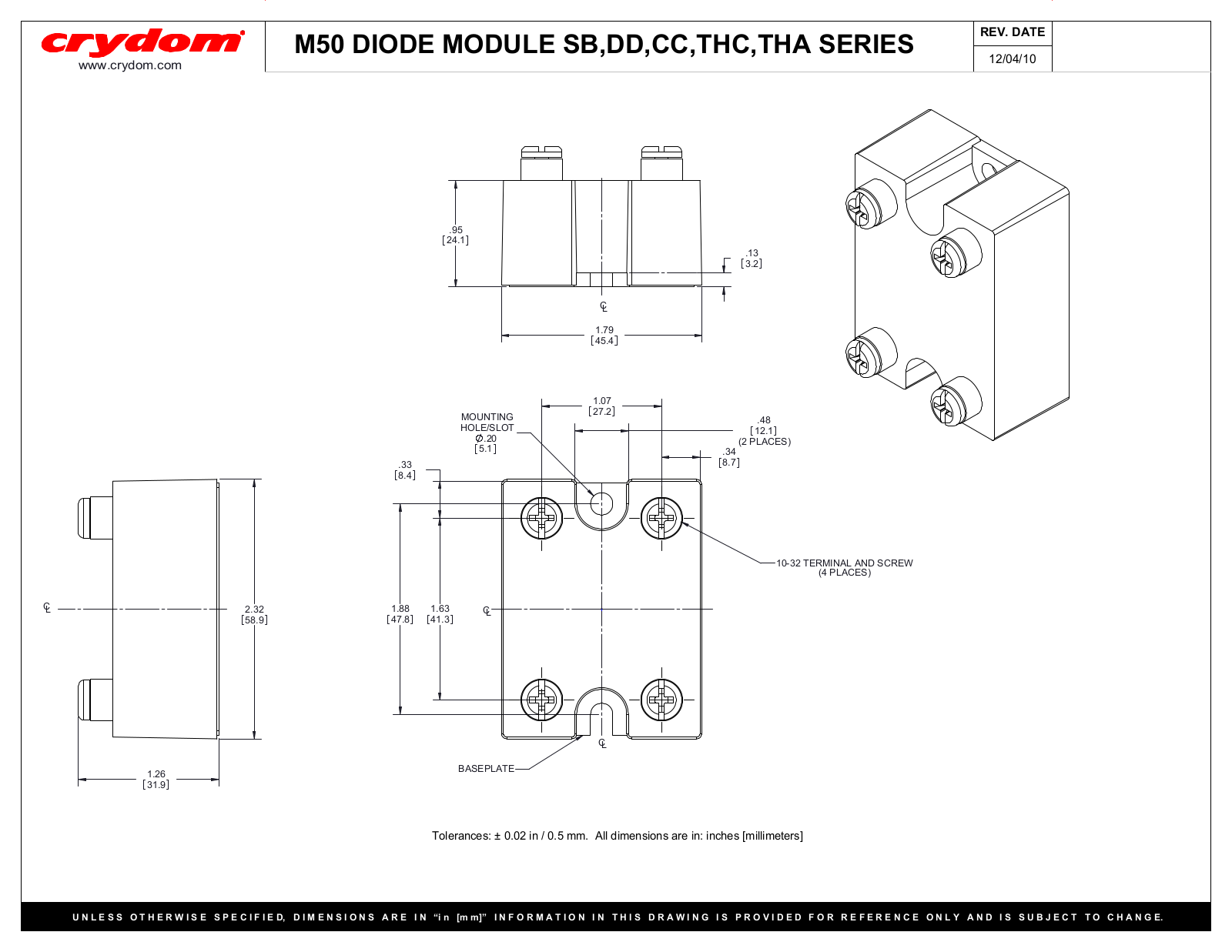 Crydom M50 DIODE MODULE Dimensional Sheet