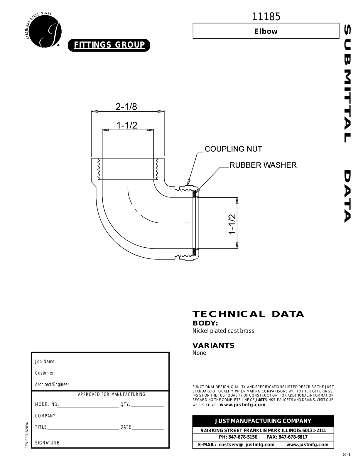 Just Manufacturing 11185 User Manual