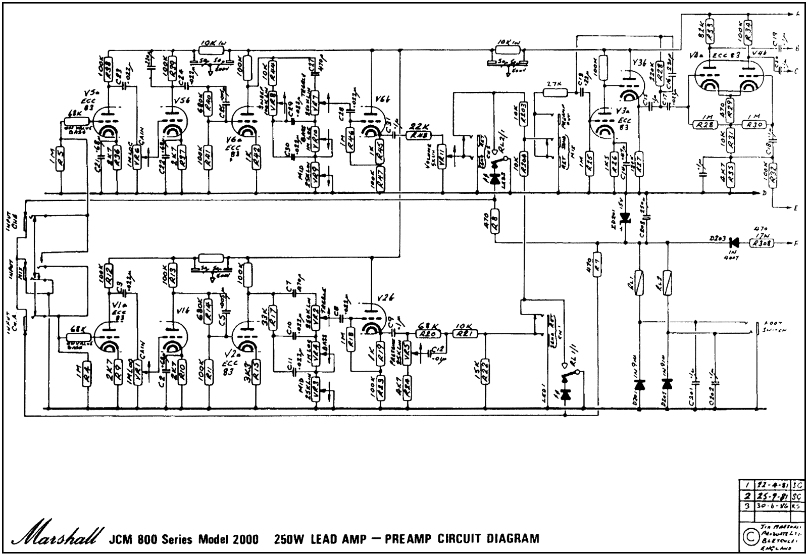 Marshall 2000-250W-Pre3 Schematic