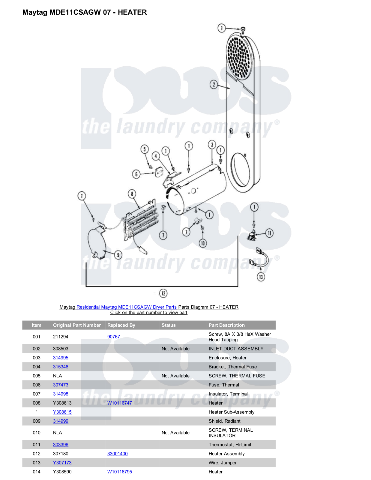 Maytag MDE11CSAGW Parts Diagram