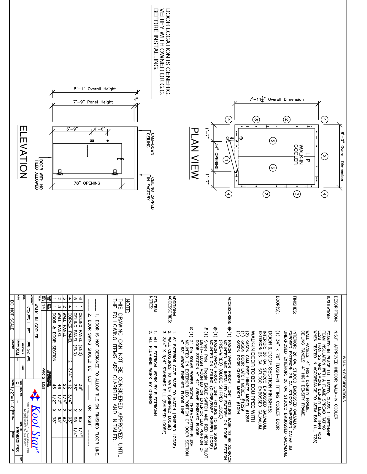 Kool Star 8X6 Cooler Less Floor Parts Diagram