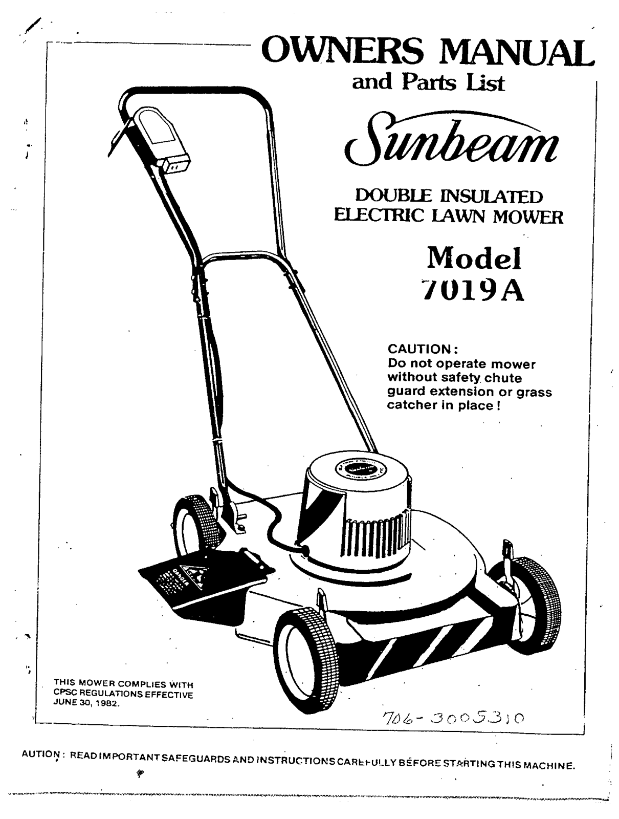 sunbeam 7019A owners Manual