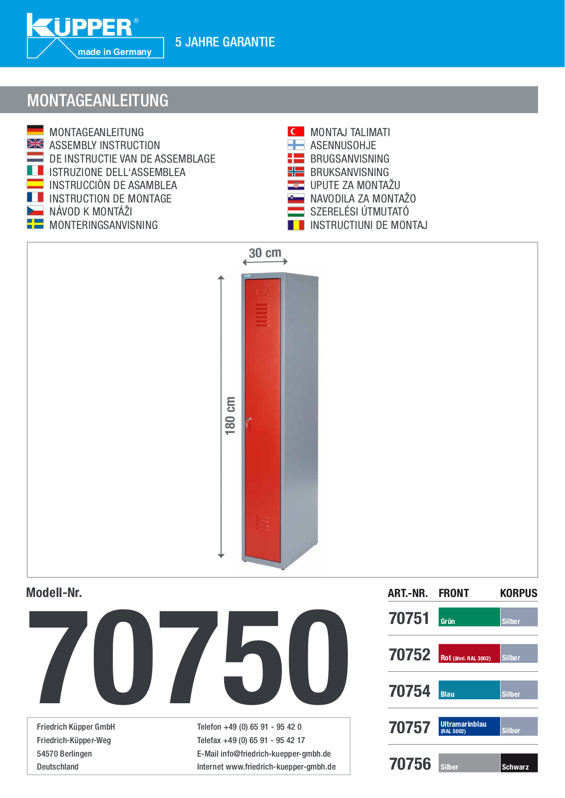 Küpper 70750, 70757, 70751, 70752, 70754 User guide