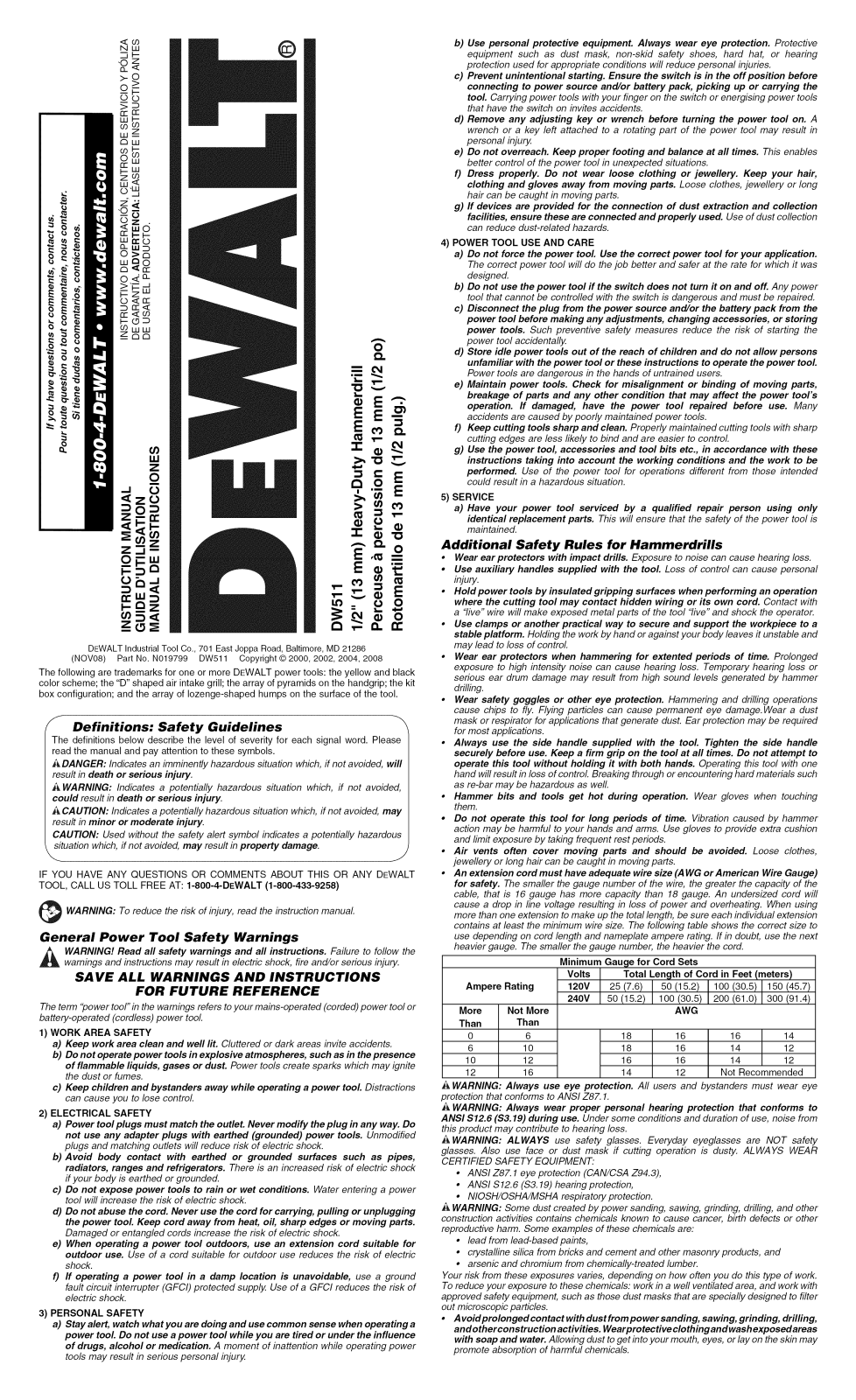 DeWalt DW511 TYPE 3 Owner’s Manual