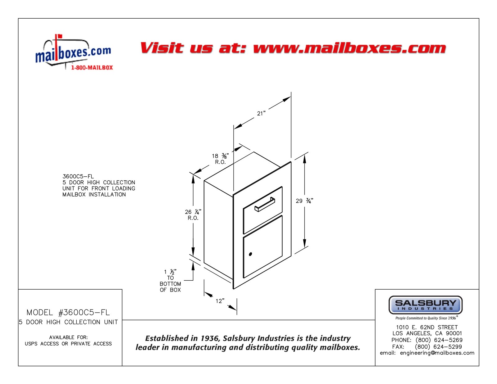 Salsbury Industries 3600C5ZFU, 3600C5SFP, 3600C5AFP, 3600C5AFU, 3600C5GFP User Manual