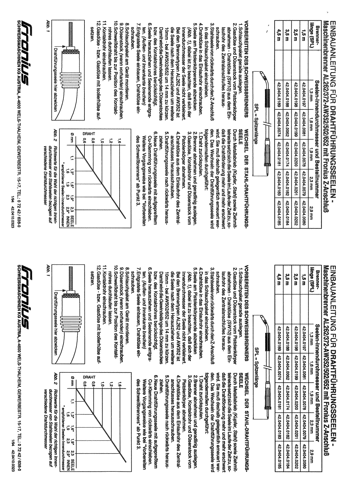Fronius Wire-feed inner liners Installation Instruction