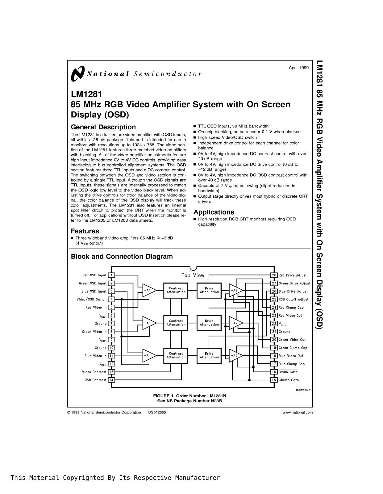 National Semiconductor LM1281 Technical data