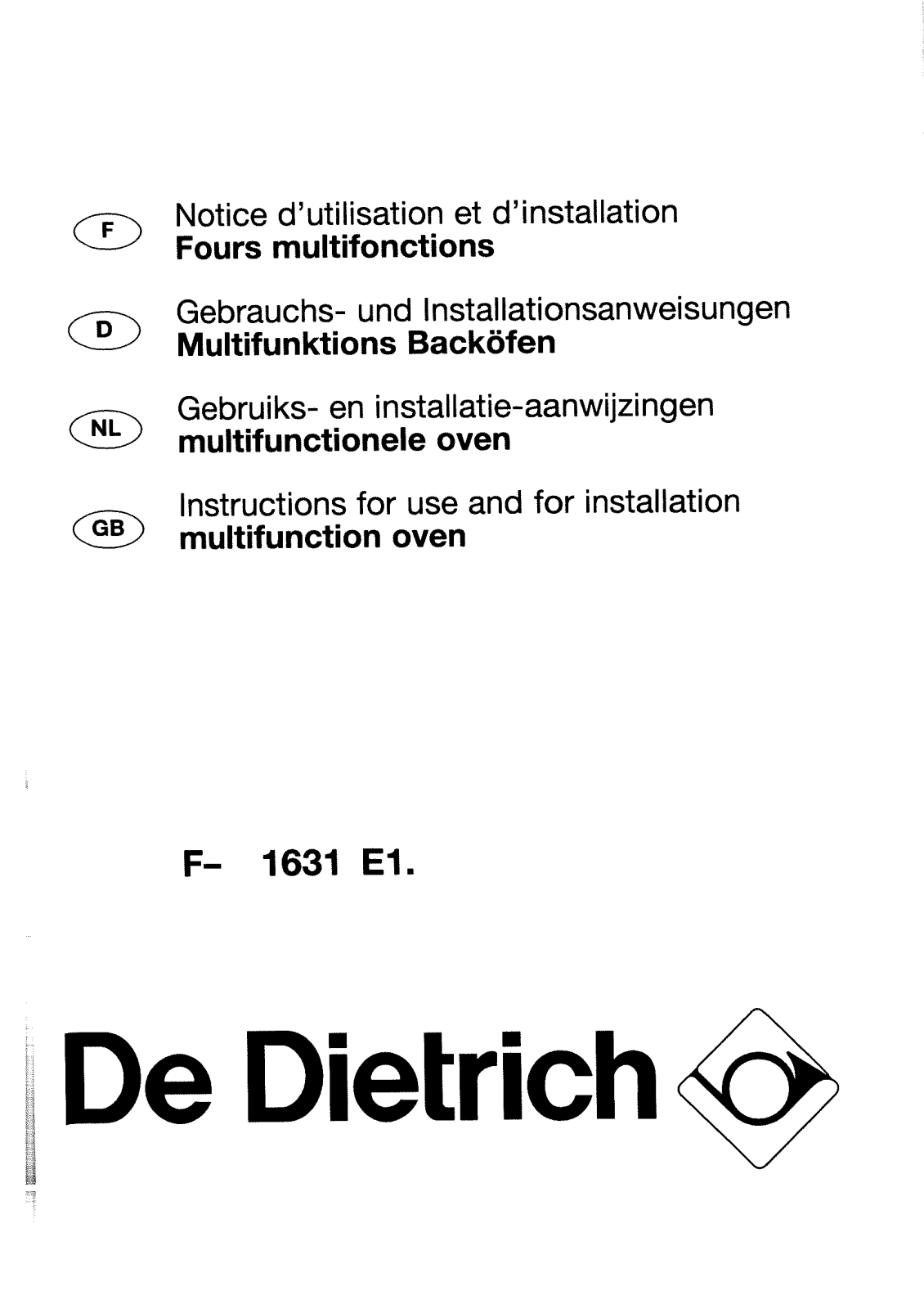 De dietrich F- 1603E1 User Manual