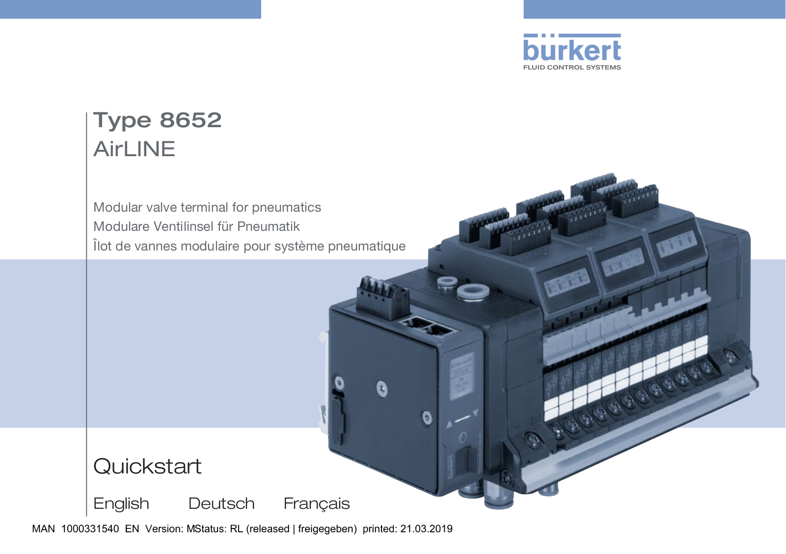 Burkert AirLINE 8652 Quick Start Manual