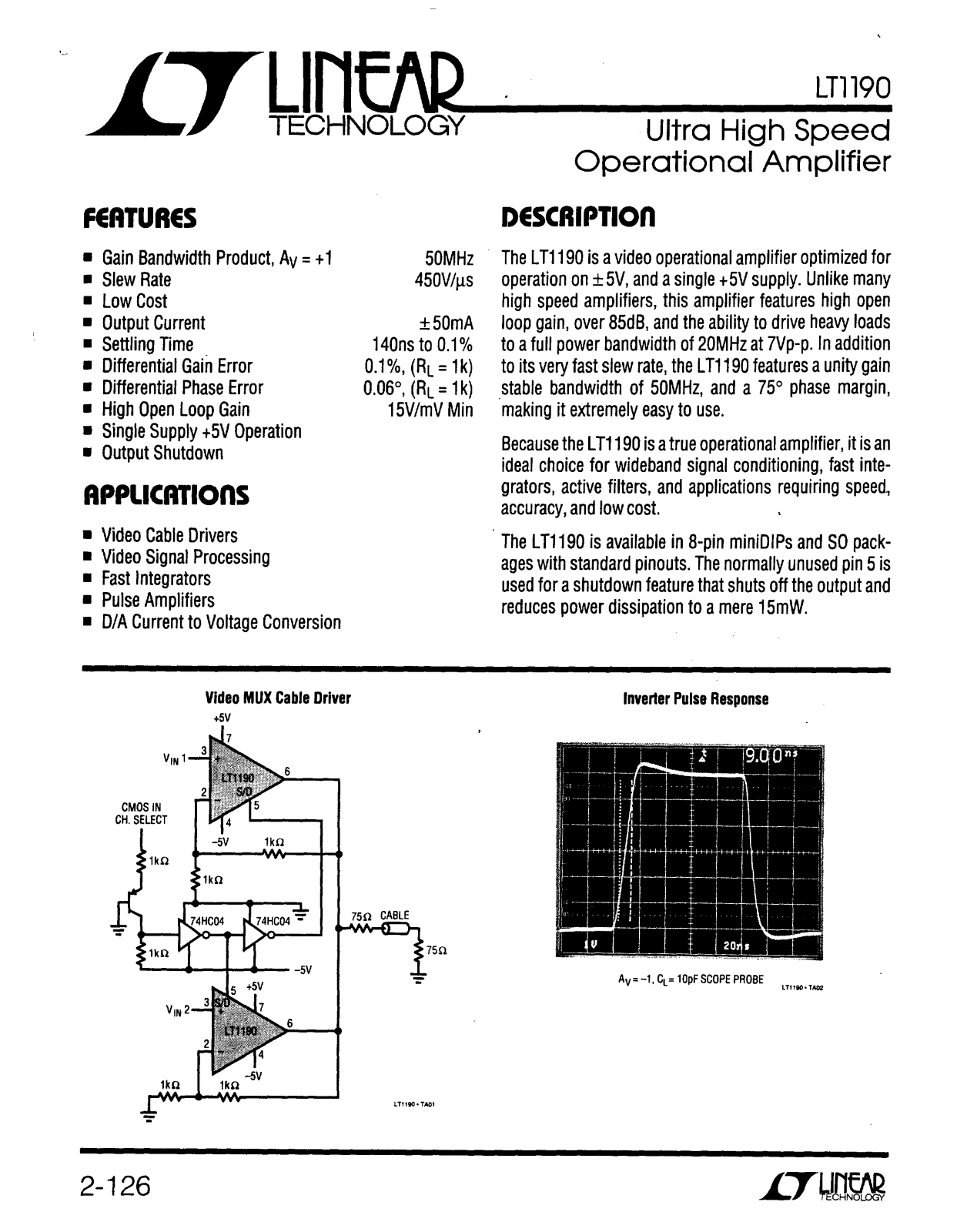 Datasheet LT1190 Datasheet (Linear Technology) - ManualMachine.com