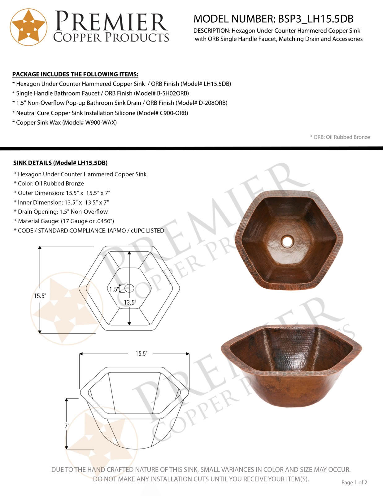Premier Copper Products IER1610 Specifications - ManualMachine.com