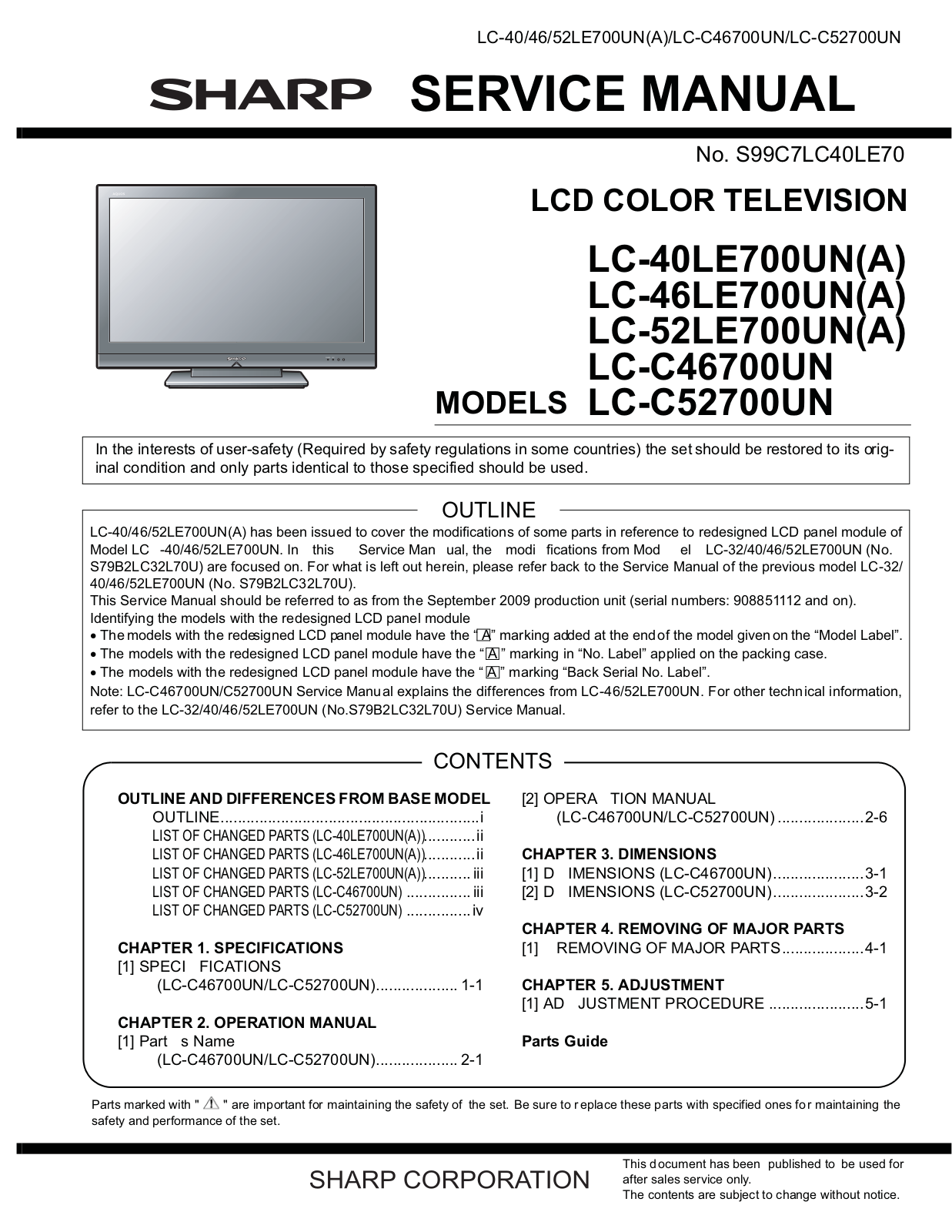 SHARP LC-40LE700UN, LC-46LE700UN, LC-52LE700UN, LC-C46700UN, LC-C52700UN Diagram