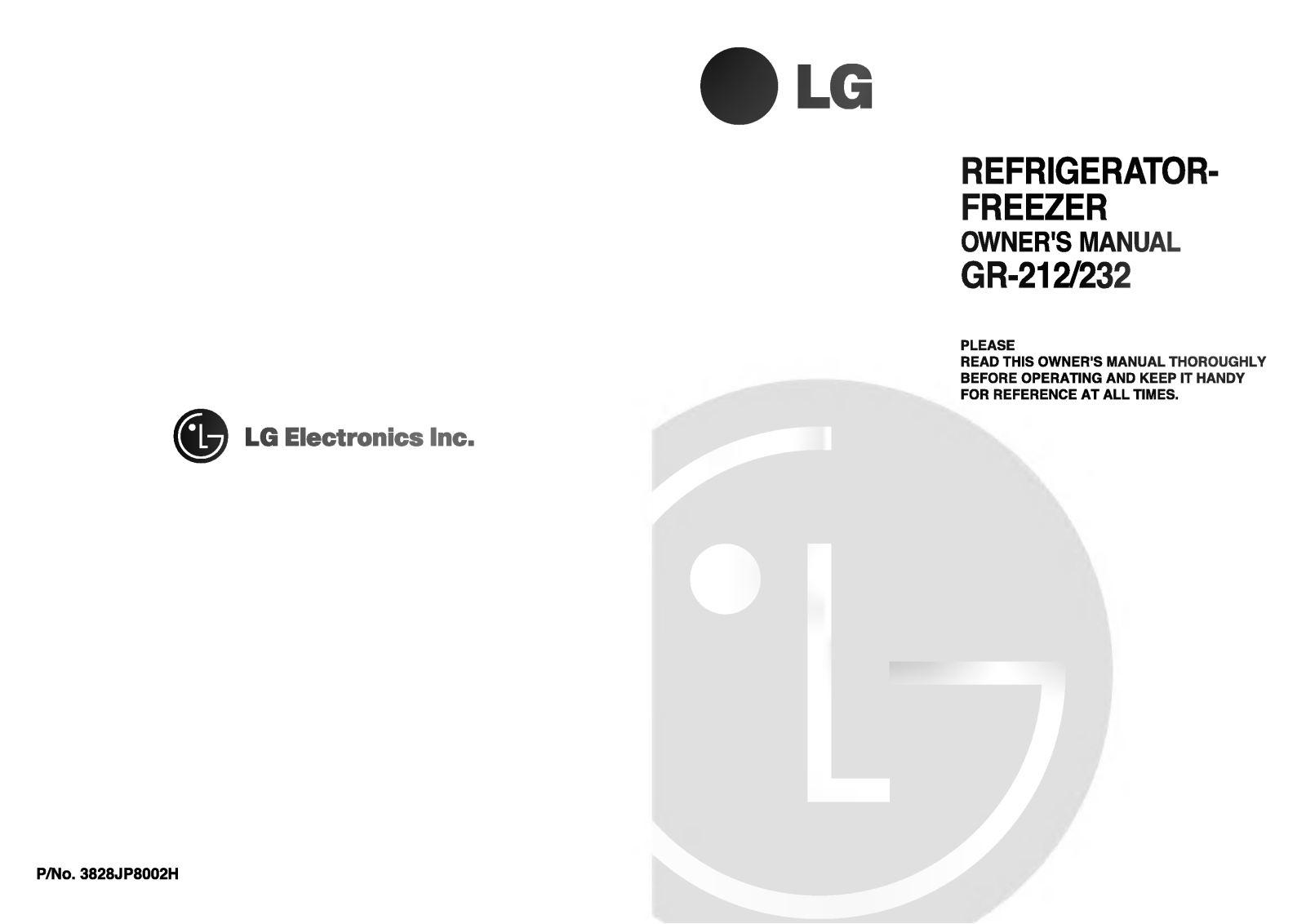 LG GR-212DVSPK Manual book