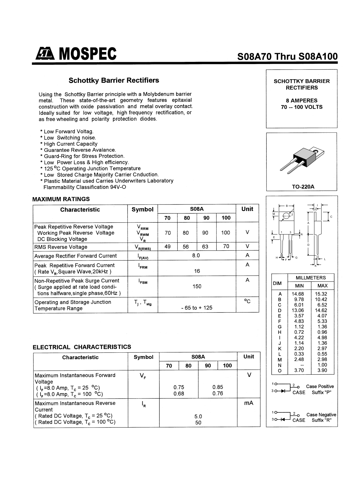 MOSPEC S08A100, S08A70, S08A80, S08A90 Datasheet