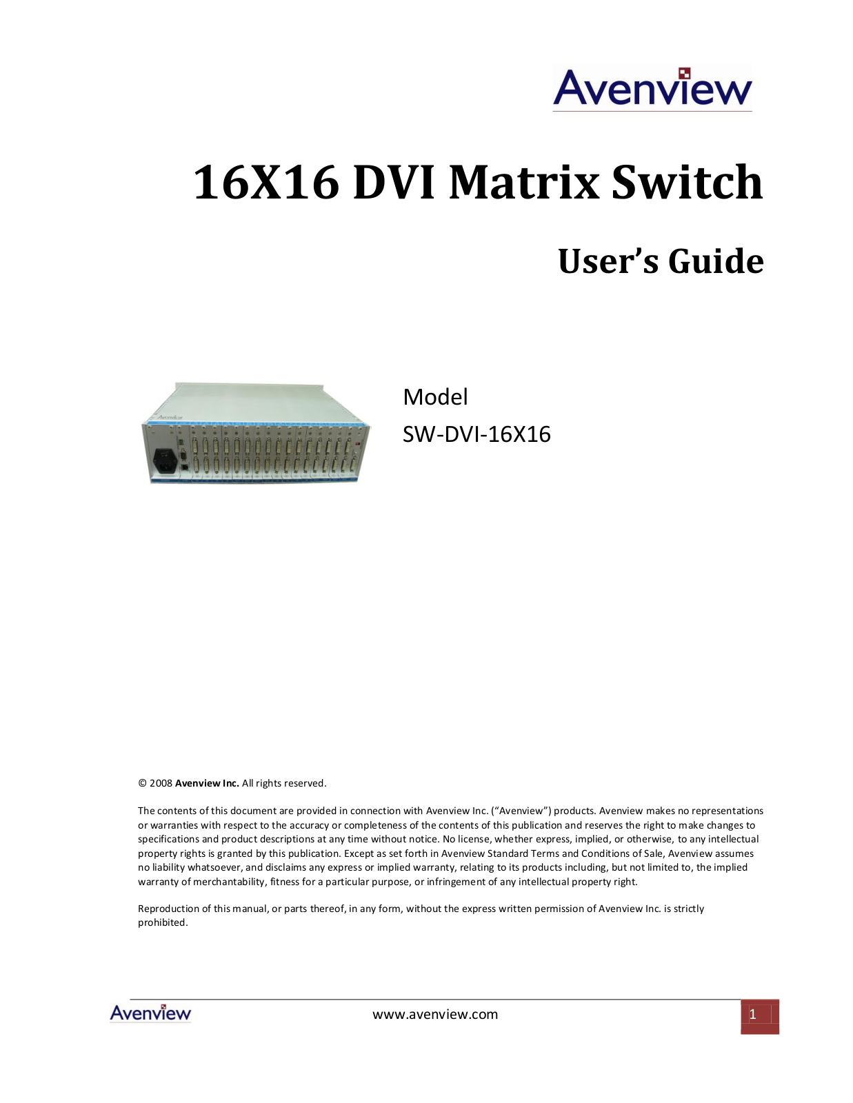 Avenview SW-DVI-16X16 User Manual