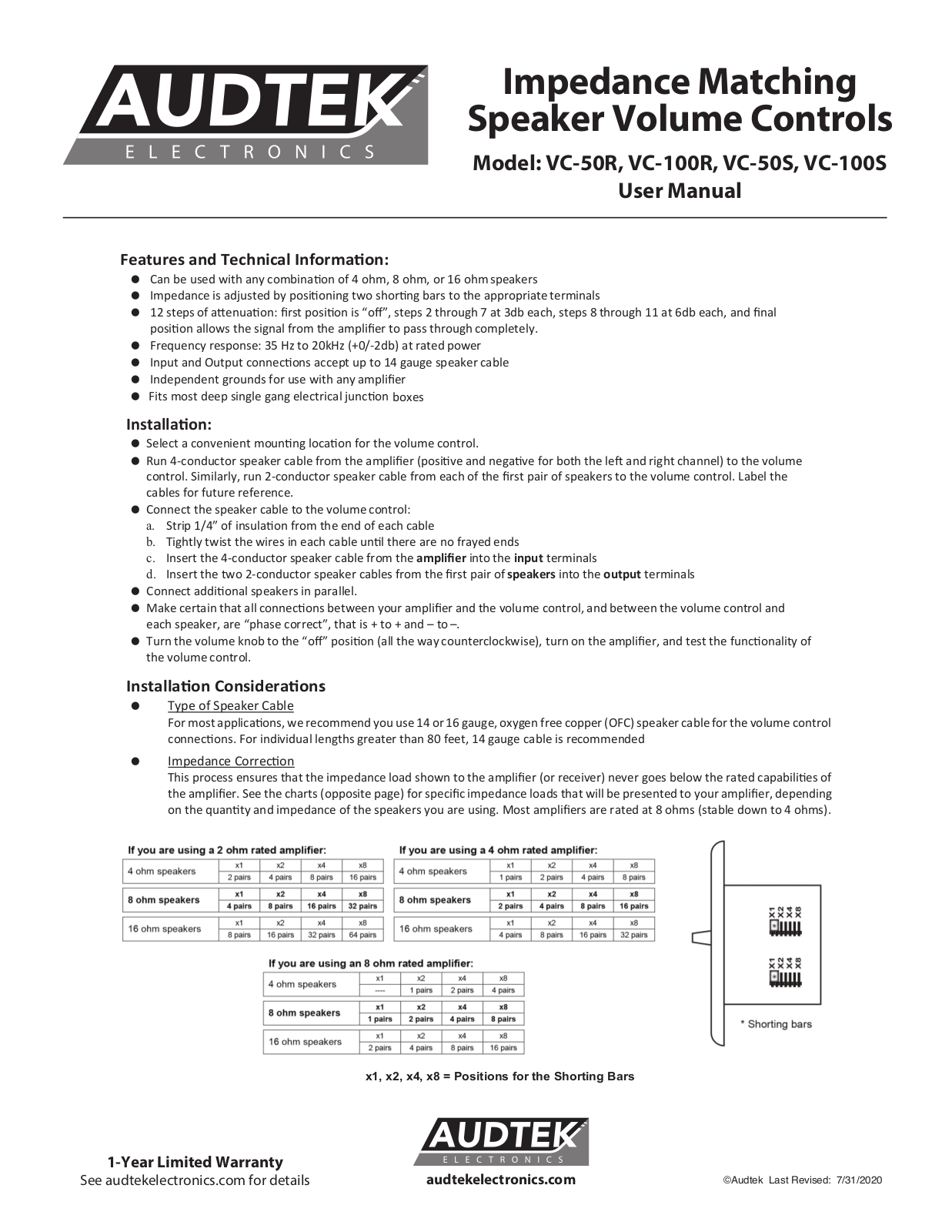 Audtek VC-50R, VC-100R, VC-50S, VC-100S User Manual