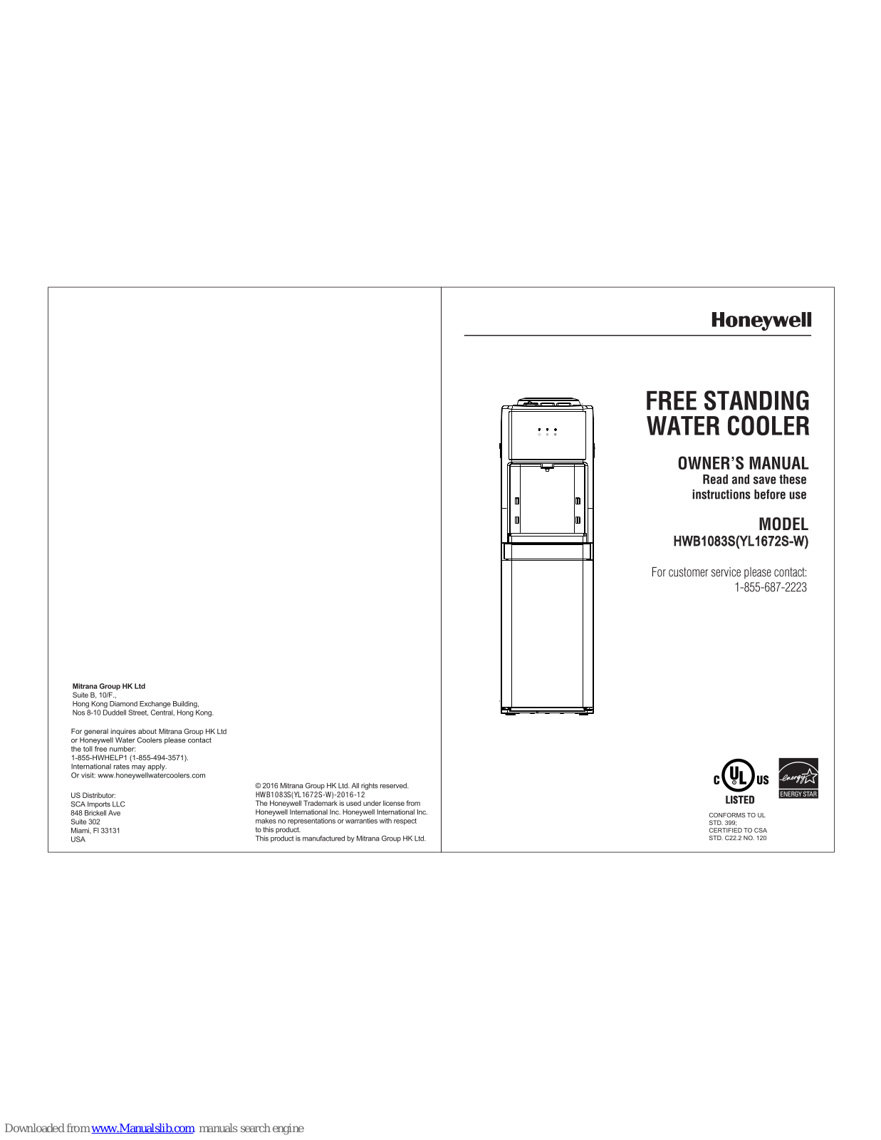 Honeywell HWB1083S, YL1672S-W Owner's Manual