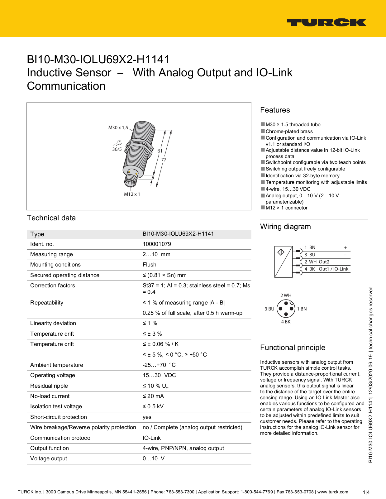 TURCK BI10-M30-IOLU69X2-H1141 Technical data