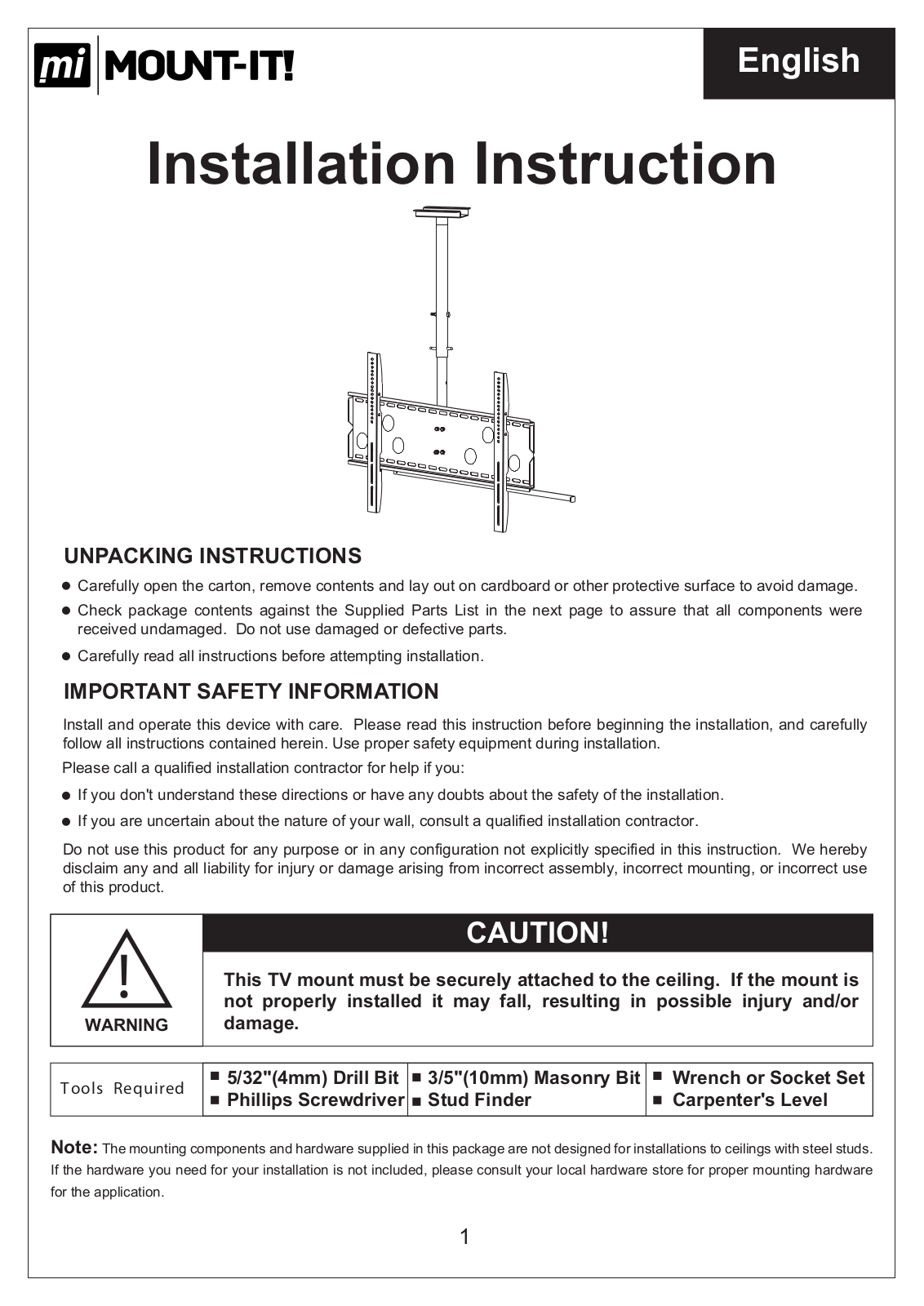 Mount-it NNCB1324 Installation & Assembly - ManualMachine.com