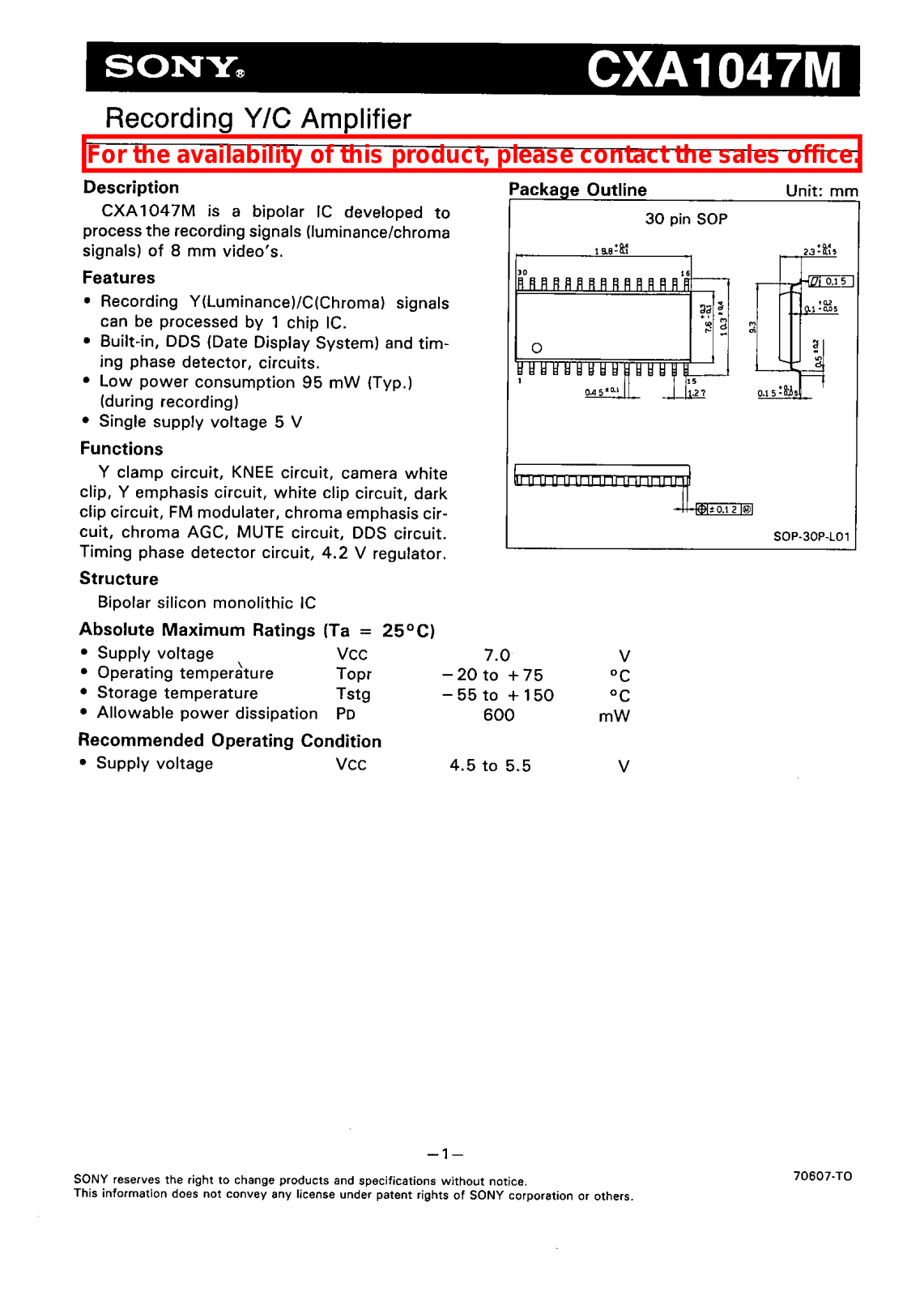 Sony CXA1047M Datasheet