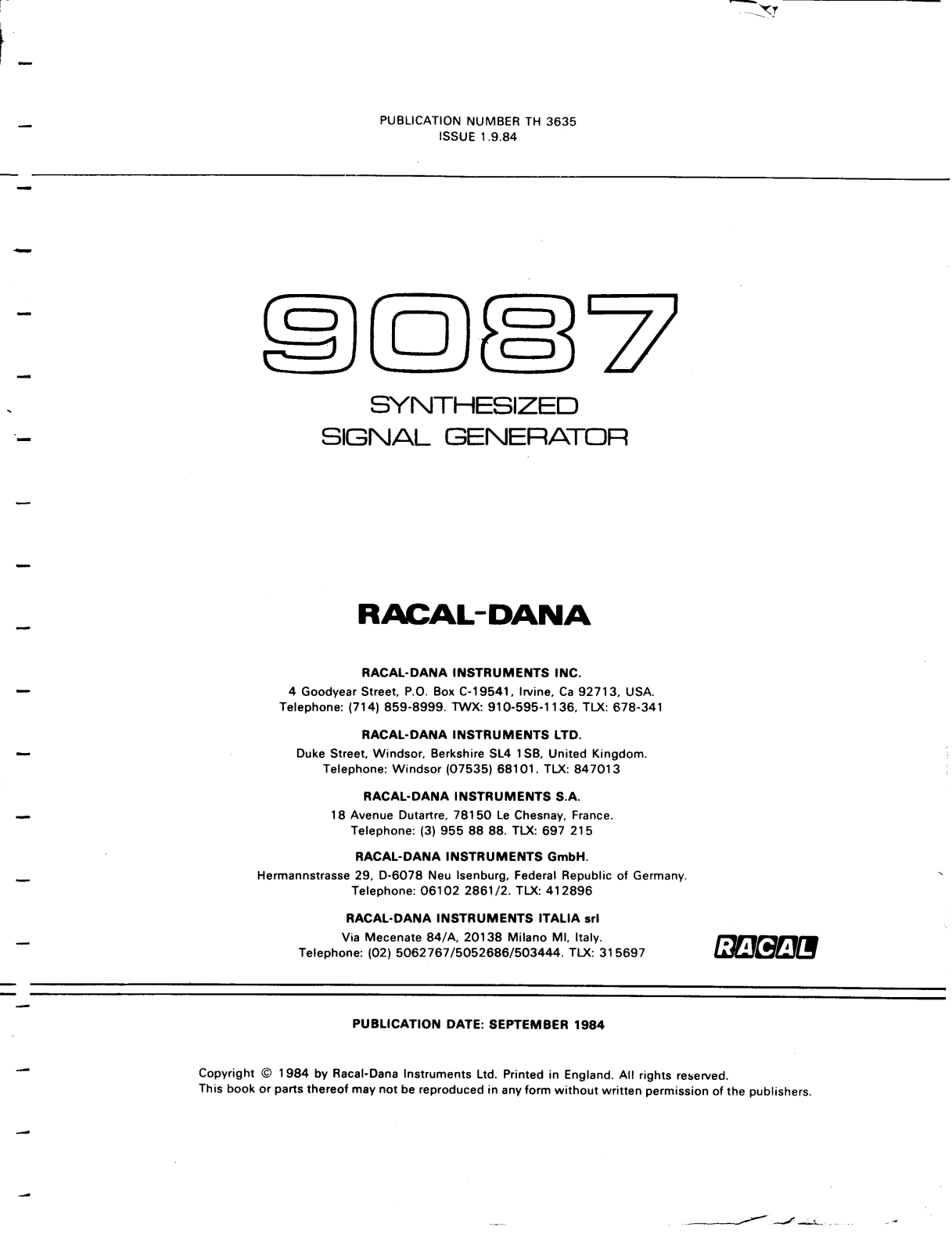 Racal 9087 Service manual