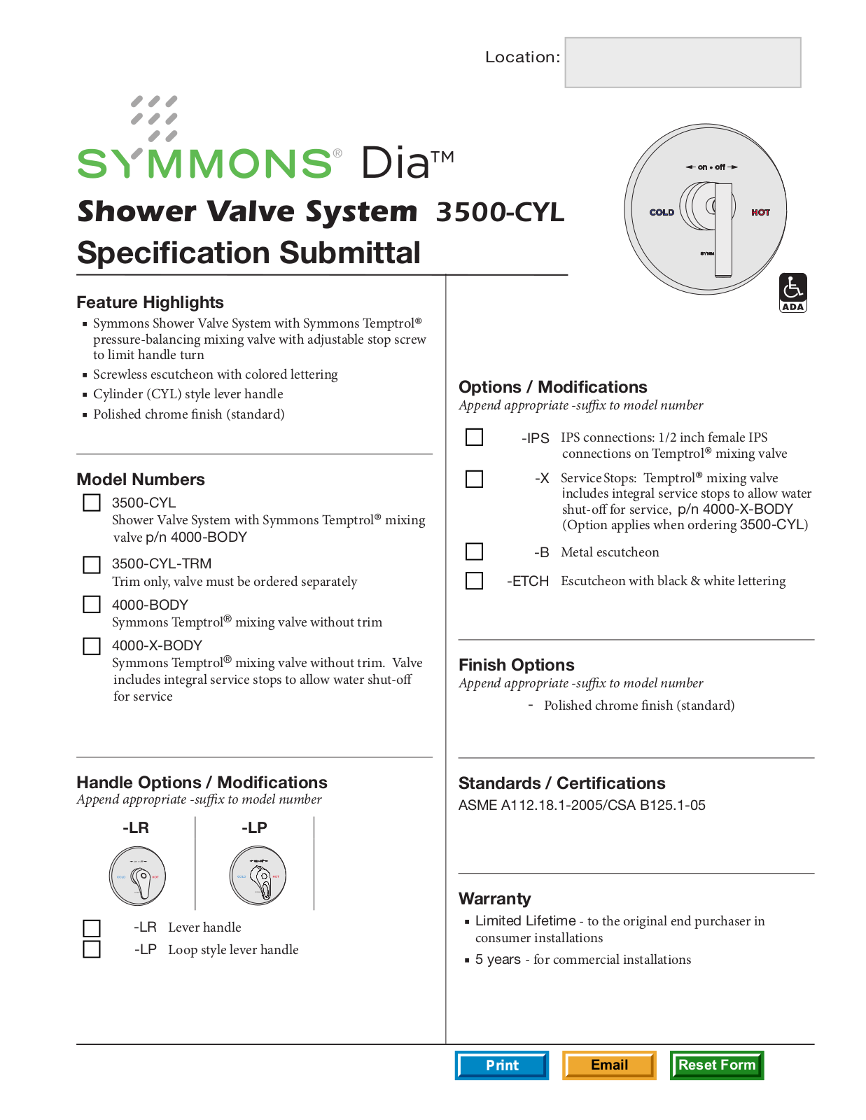 Symmons 3500-CYL User Manual