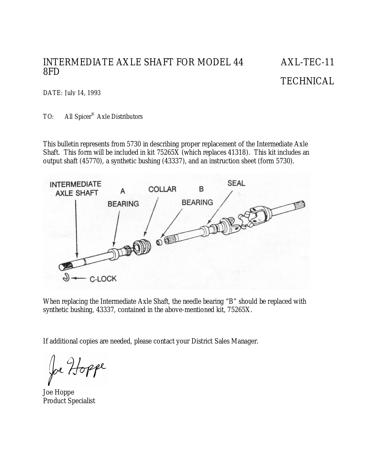 Spicer Intermediate Axle Shaft User Manual