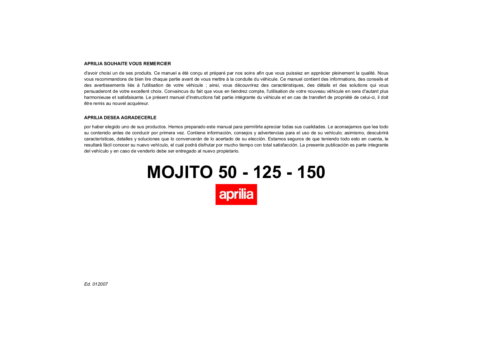 Aprilia MOJITO 50, MOJITO 125, MOJITO 150 User Manual