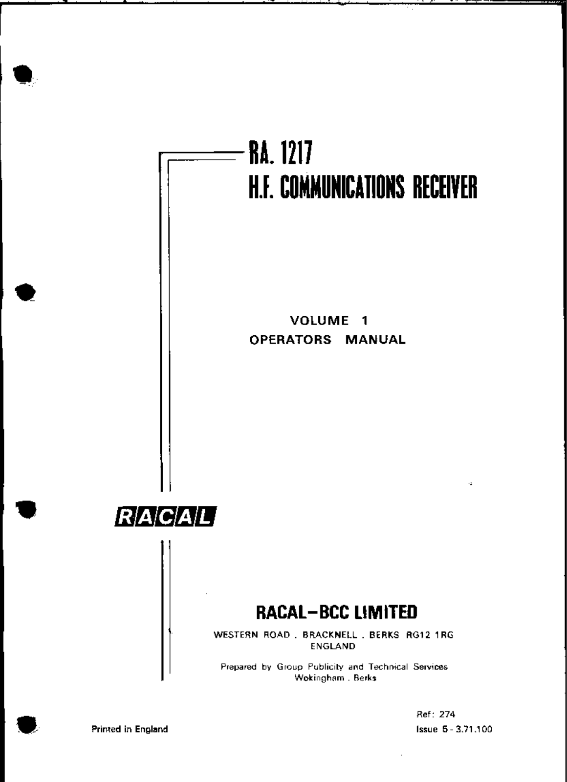 Racal RA1217 User Guide