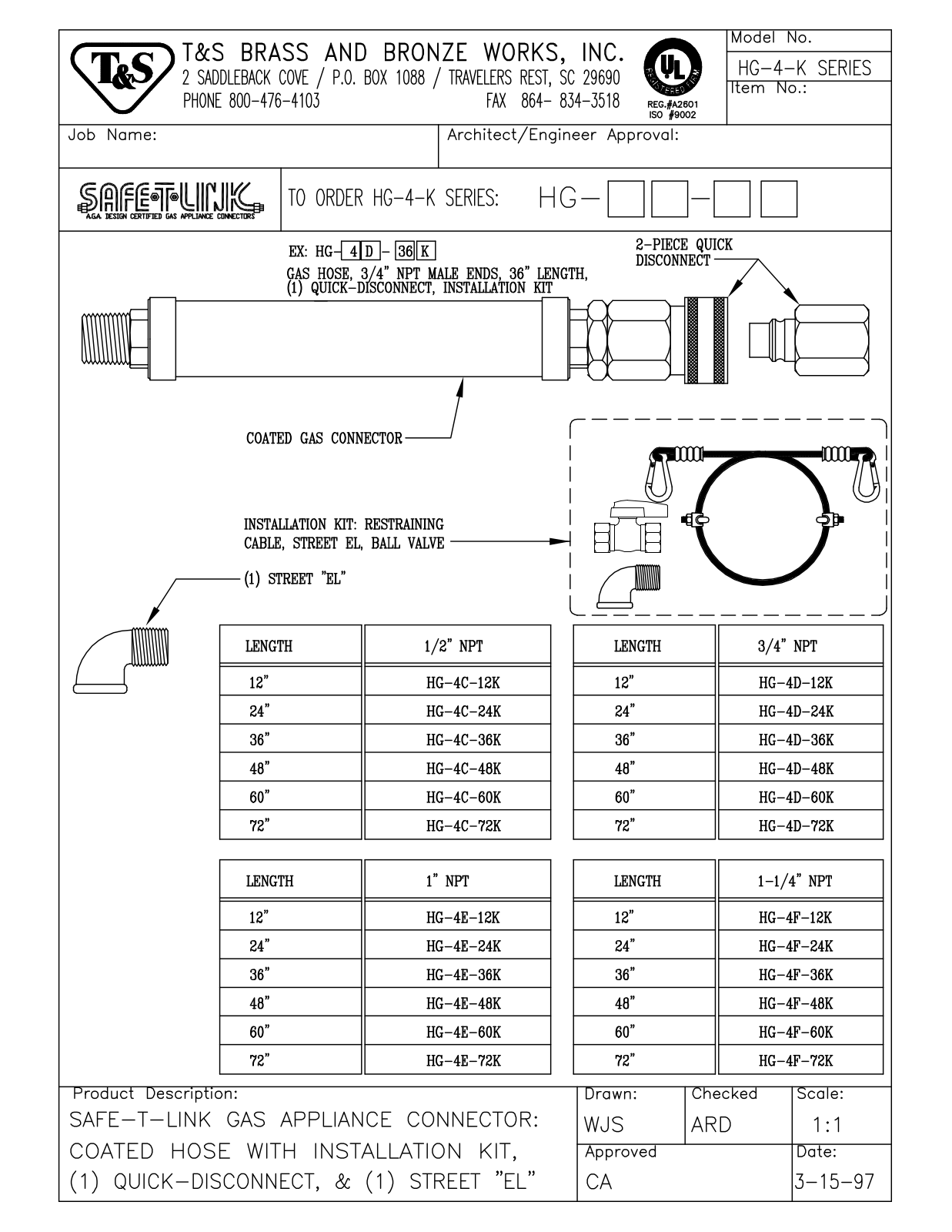 T & S Brass & Bronze Works HG-4C-12K General Manual