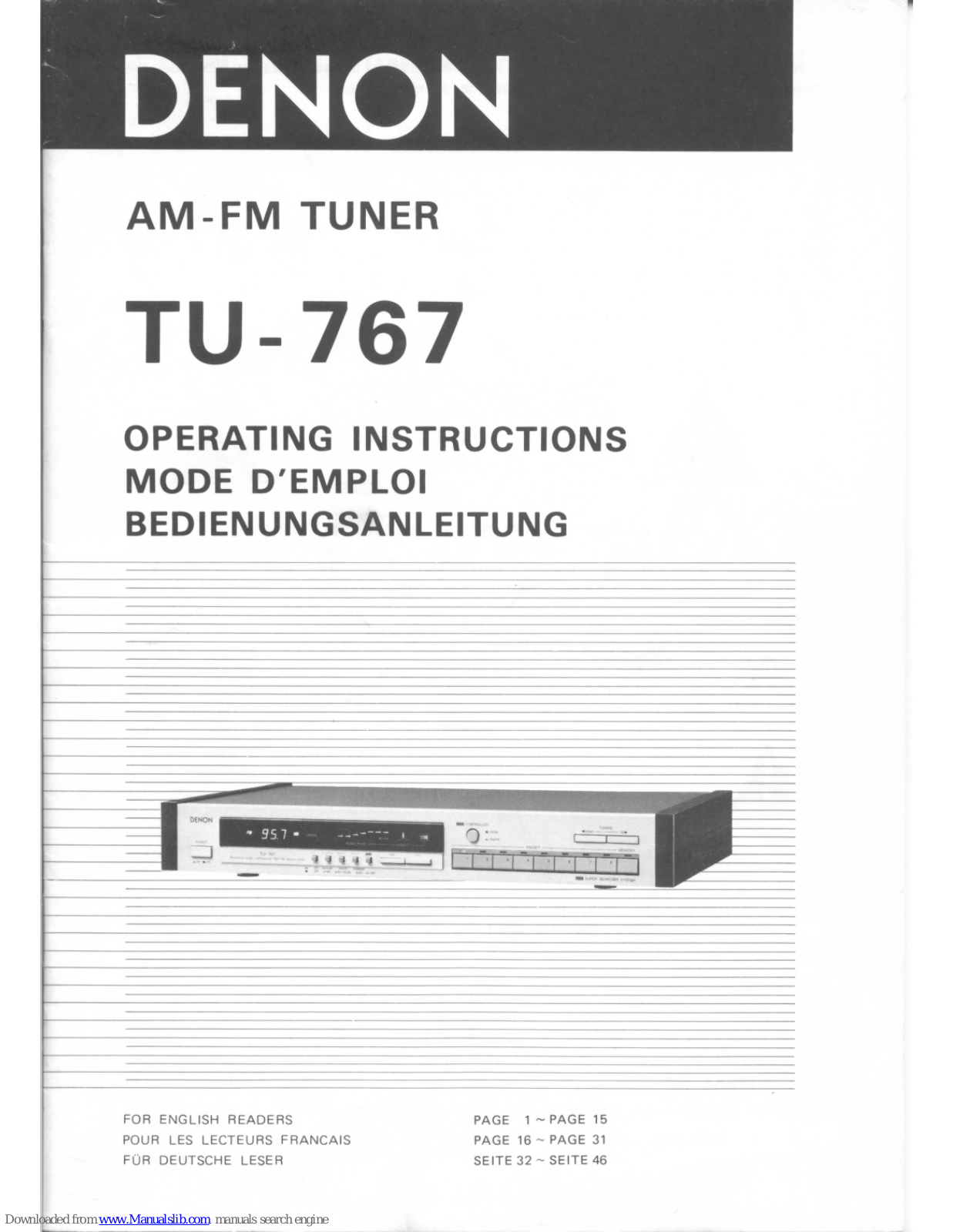 Denon TU-767 Operating Instructions Manual