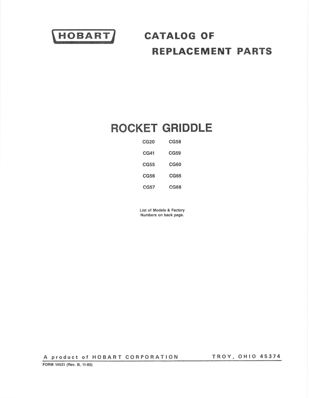 Hobart CG User Manual