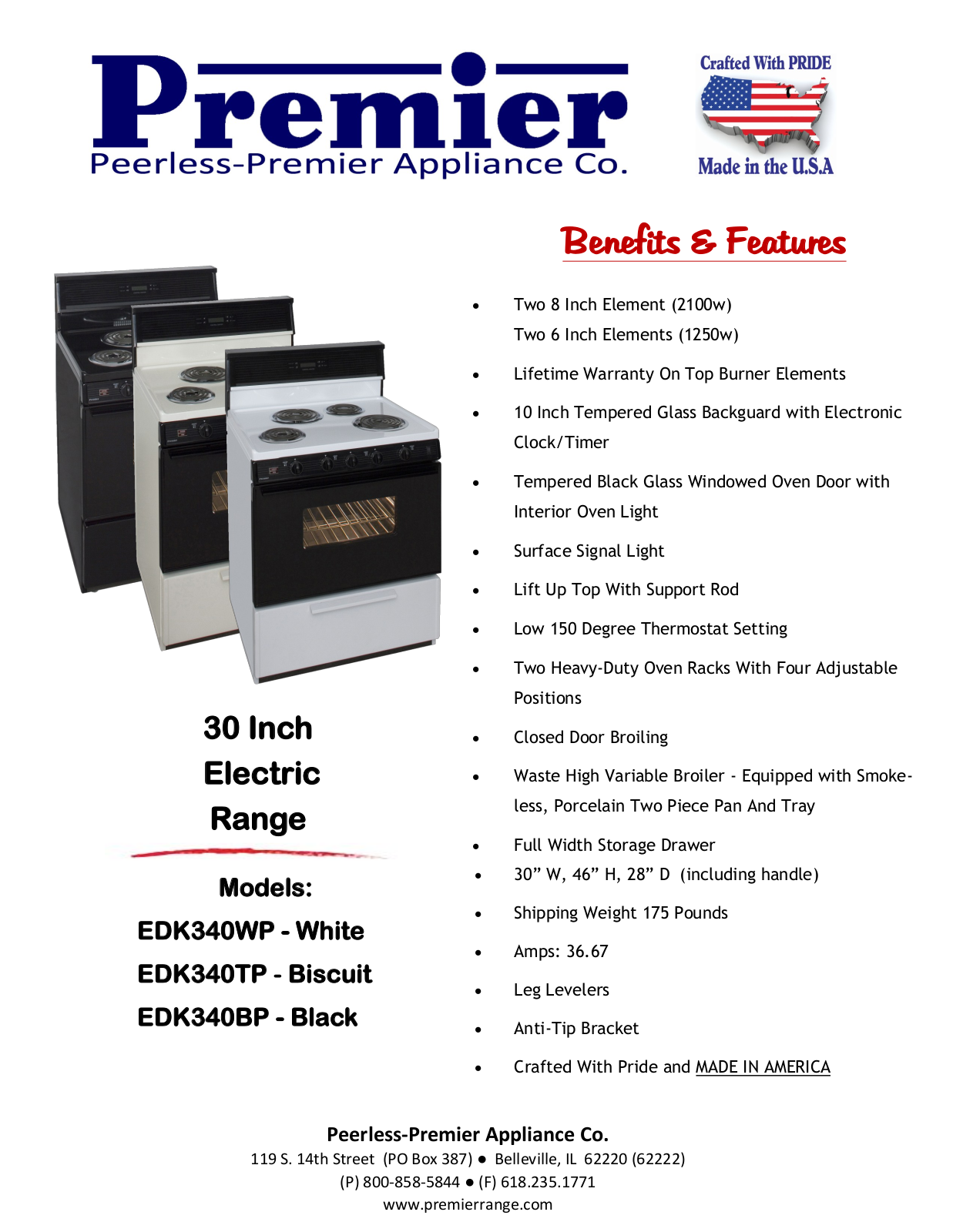 Premier EDK340TP Specifications - ManualMachine.com