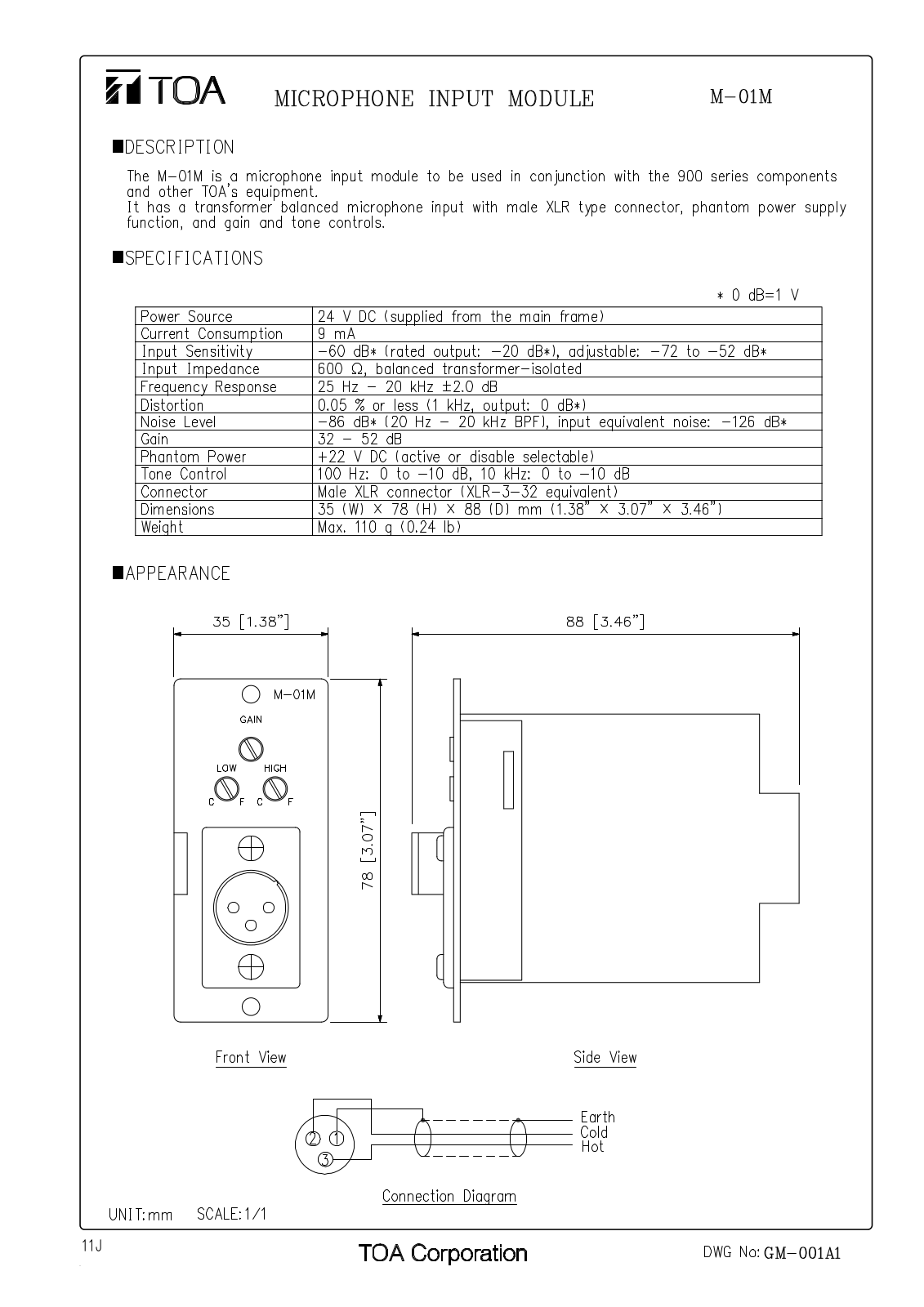 TOA M-01M User Manual