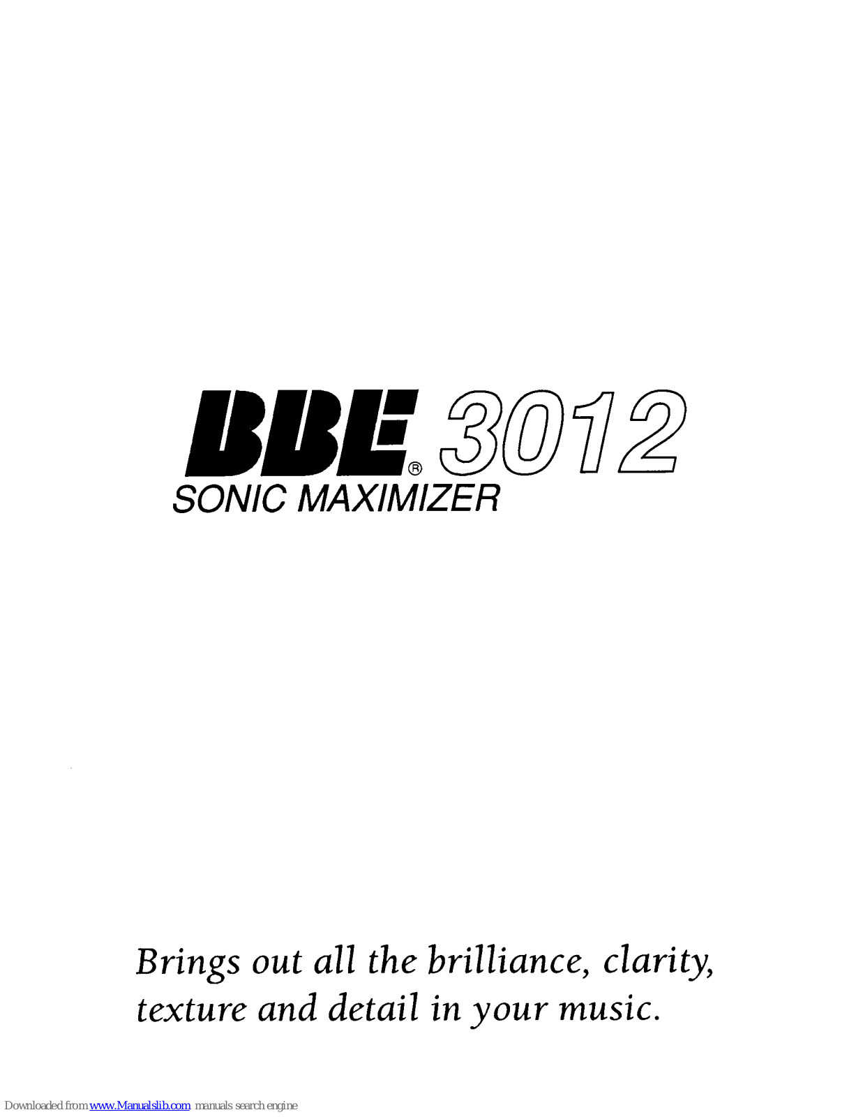 BBE Sound Sonic Maximizer 3012 User Manual