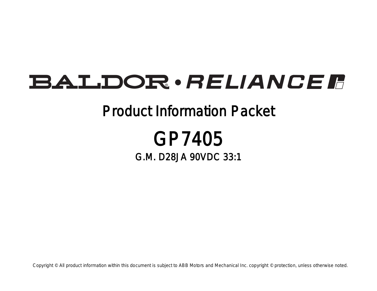 Baldor GP7405 Product Information Sheet