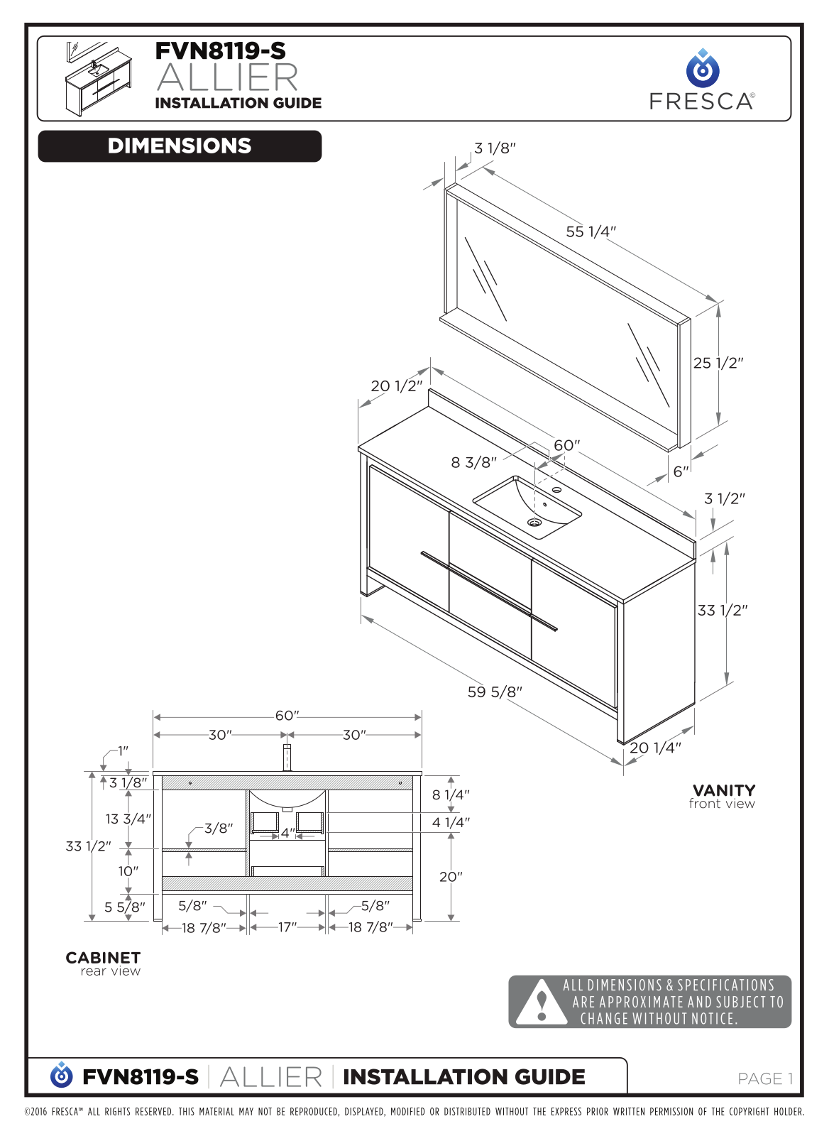 Fresca FVN8119WHS Installation Manual