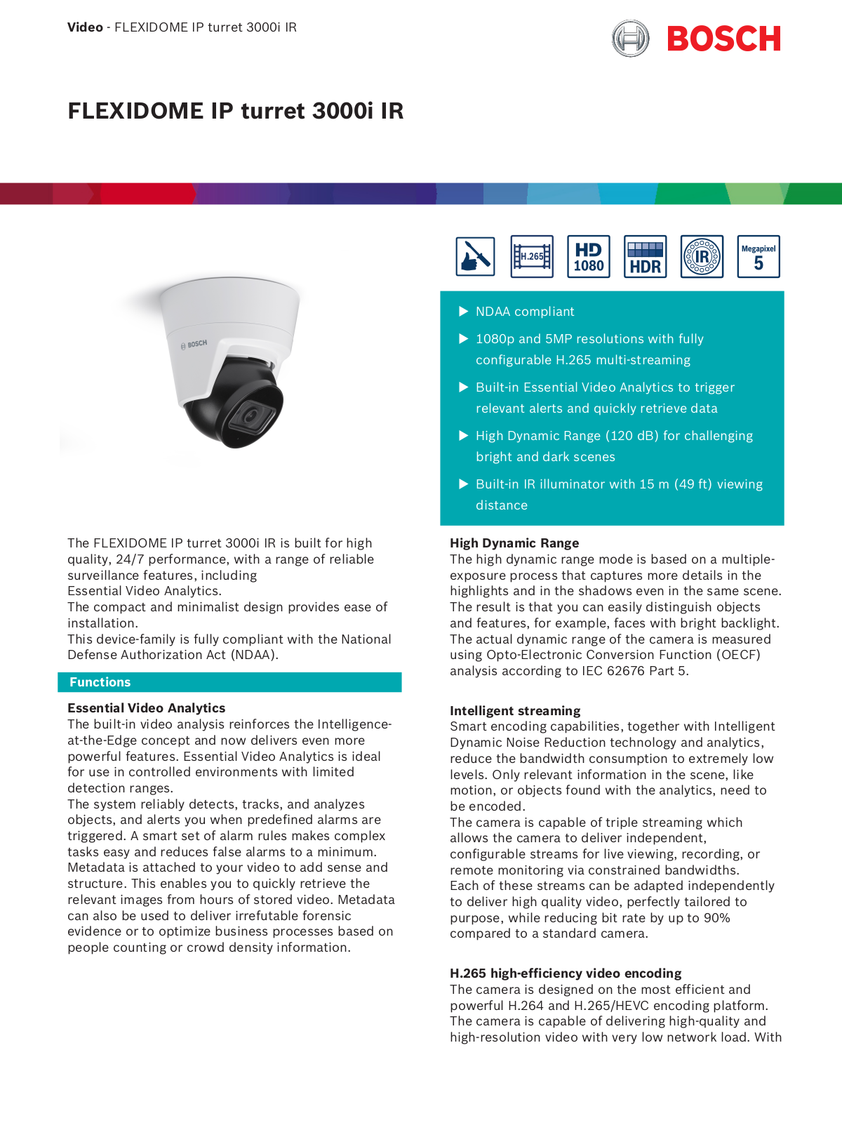 Bosch FLEXIDOME IP turret 3000i IR Datasheet