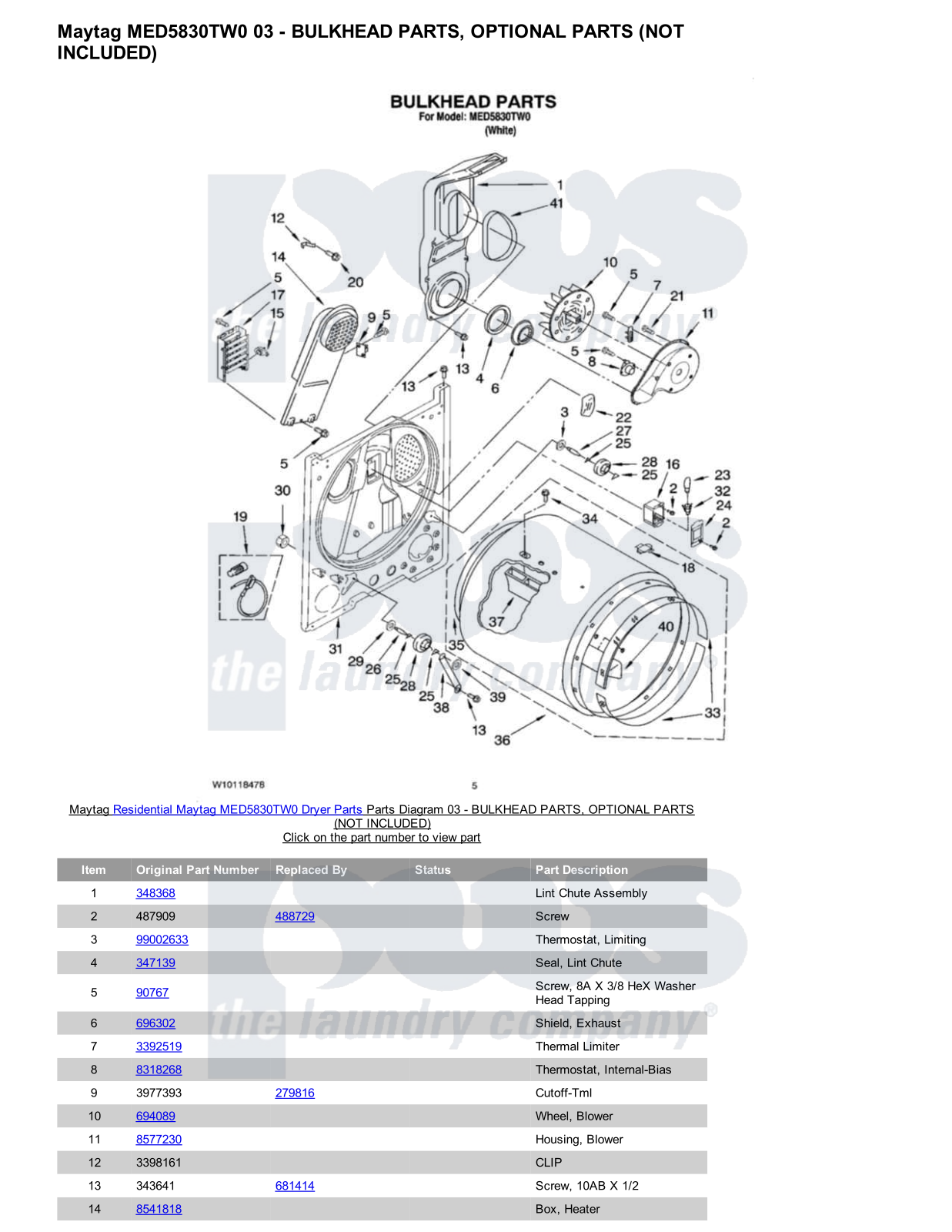 Maytag MED5830TW0 Parts Diagram