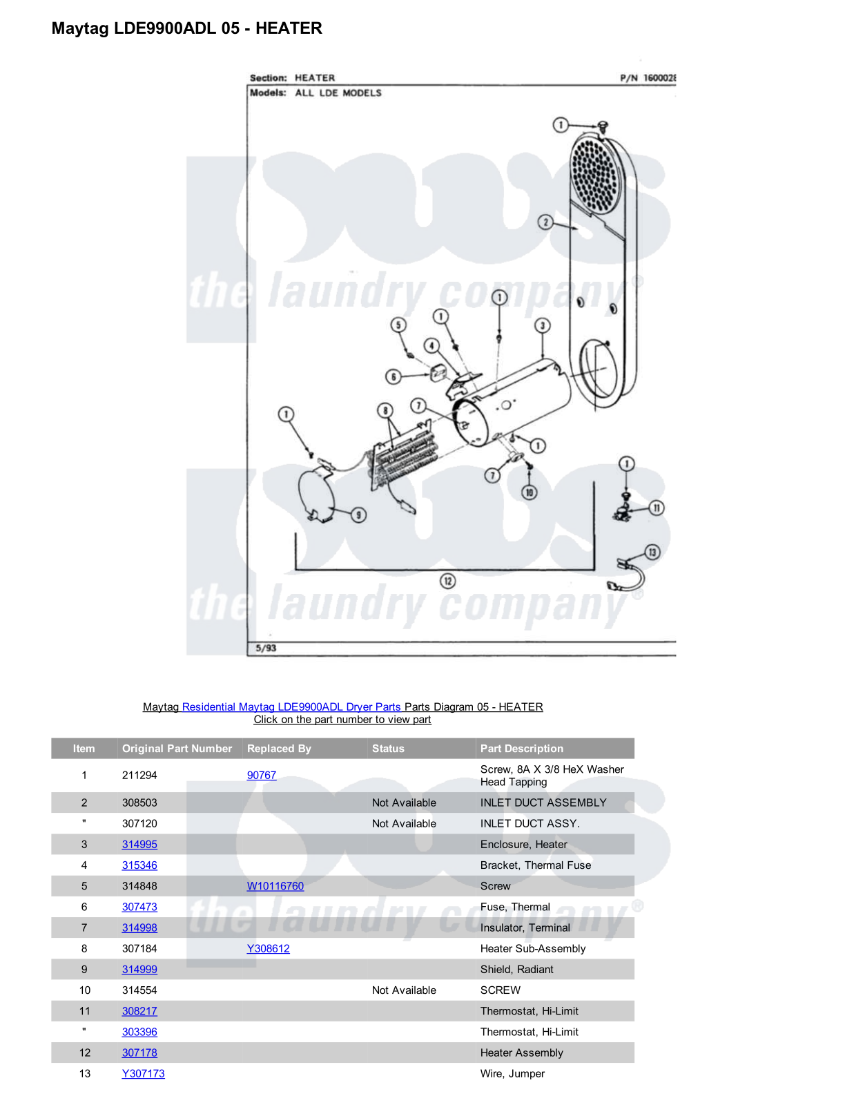 Maytag LDE9900ADL Parts Diagram