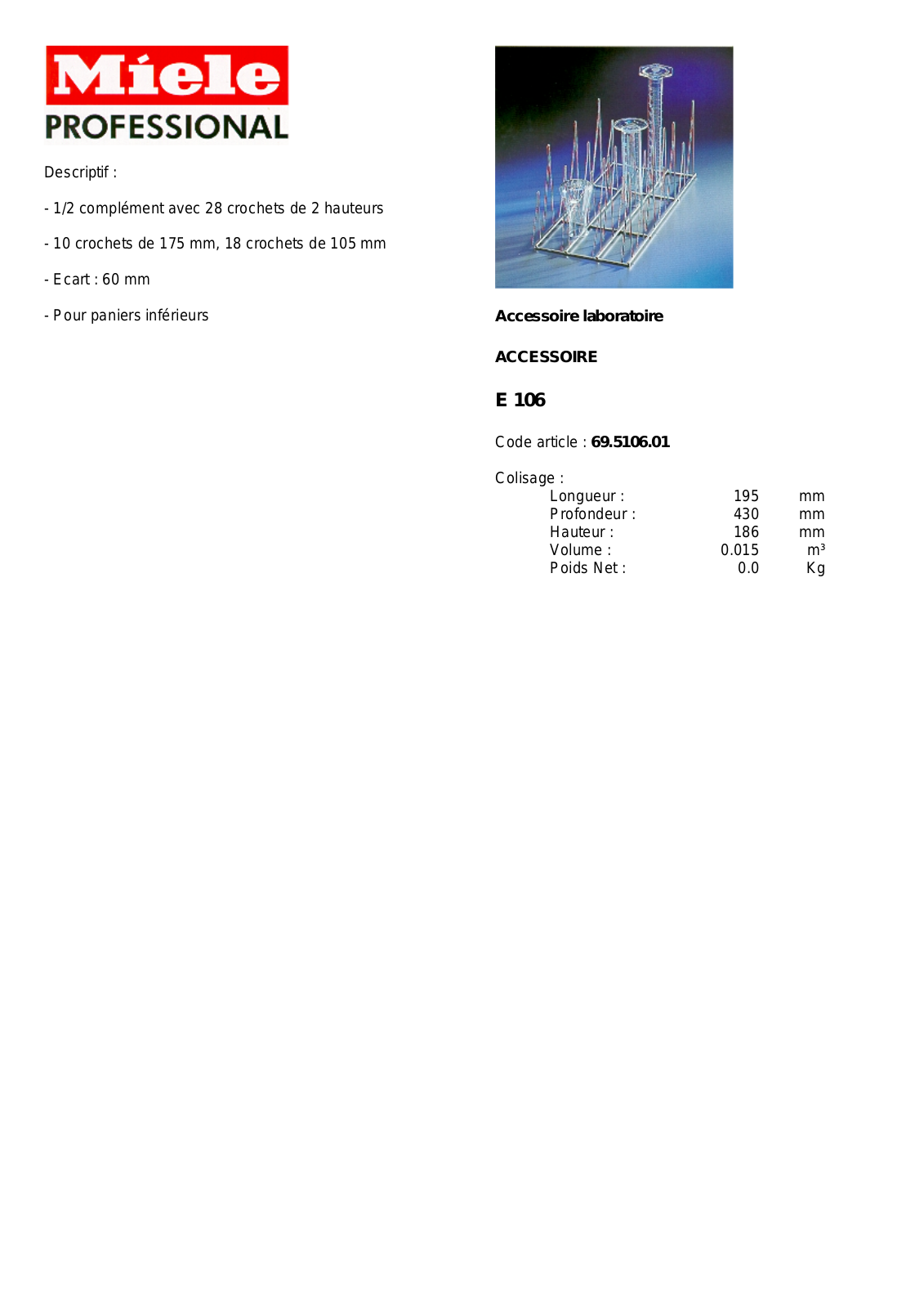 MIELE E 106 DESCRIPTIF User Manual