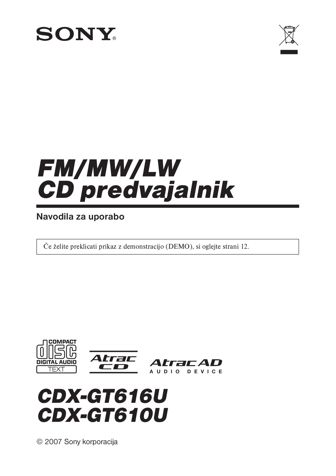 Sony CDX-GT610, CDX-GT616 INSTRUCTION/OPERATION MANUAL