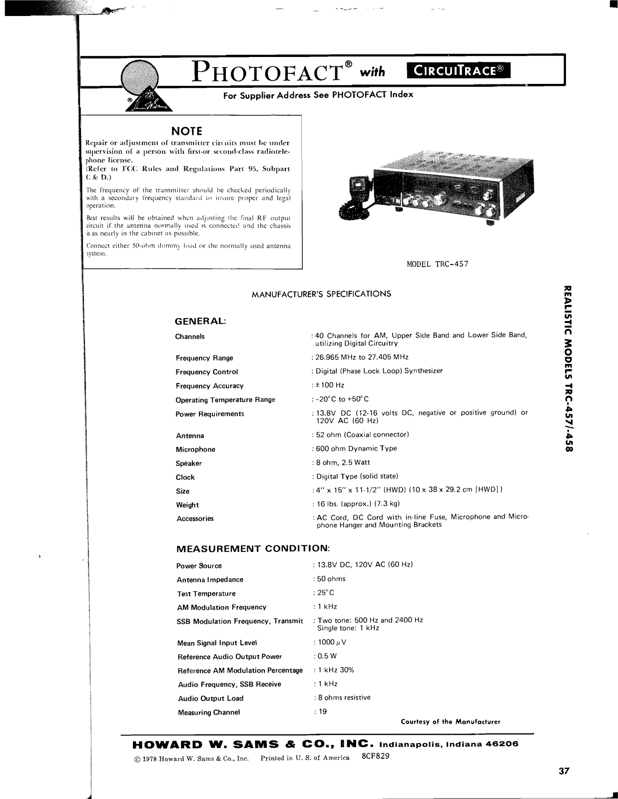 Realistic   RadioShack TRC-458 Service Manual